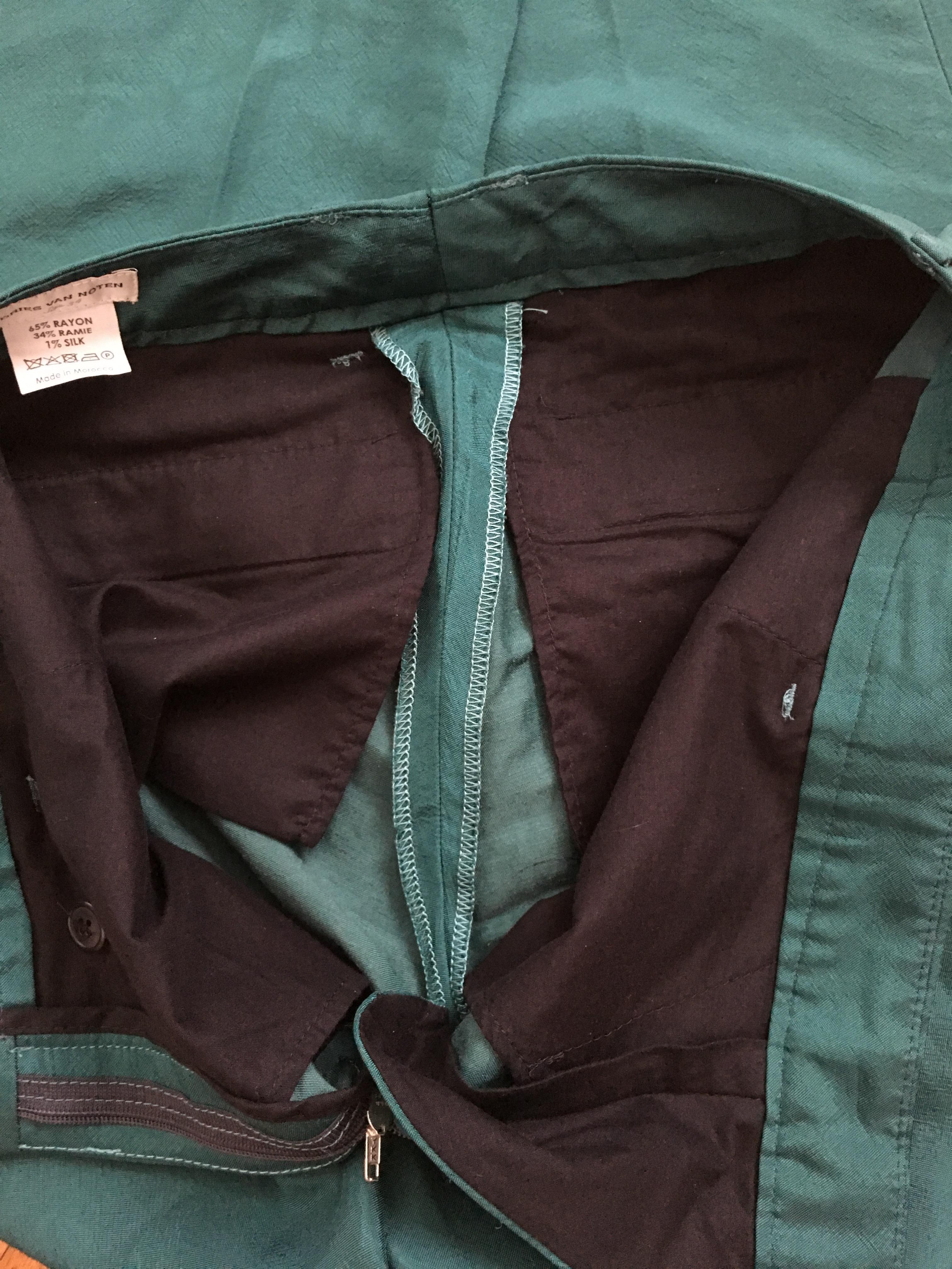Dries Van Noten Green Dress Pants with Pockets Size 4 / 34. For Sale 9