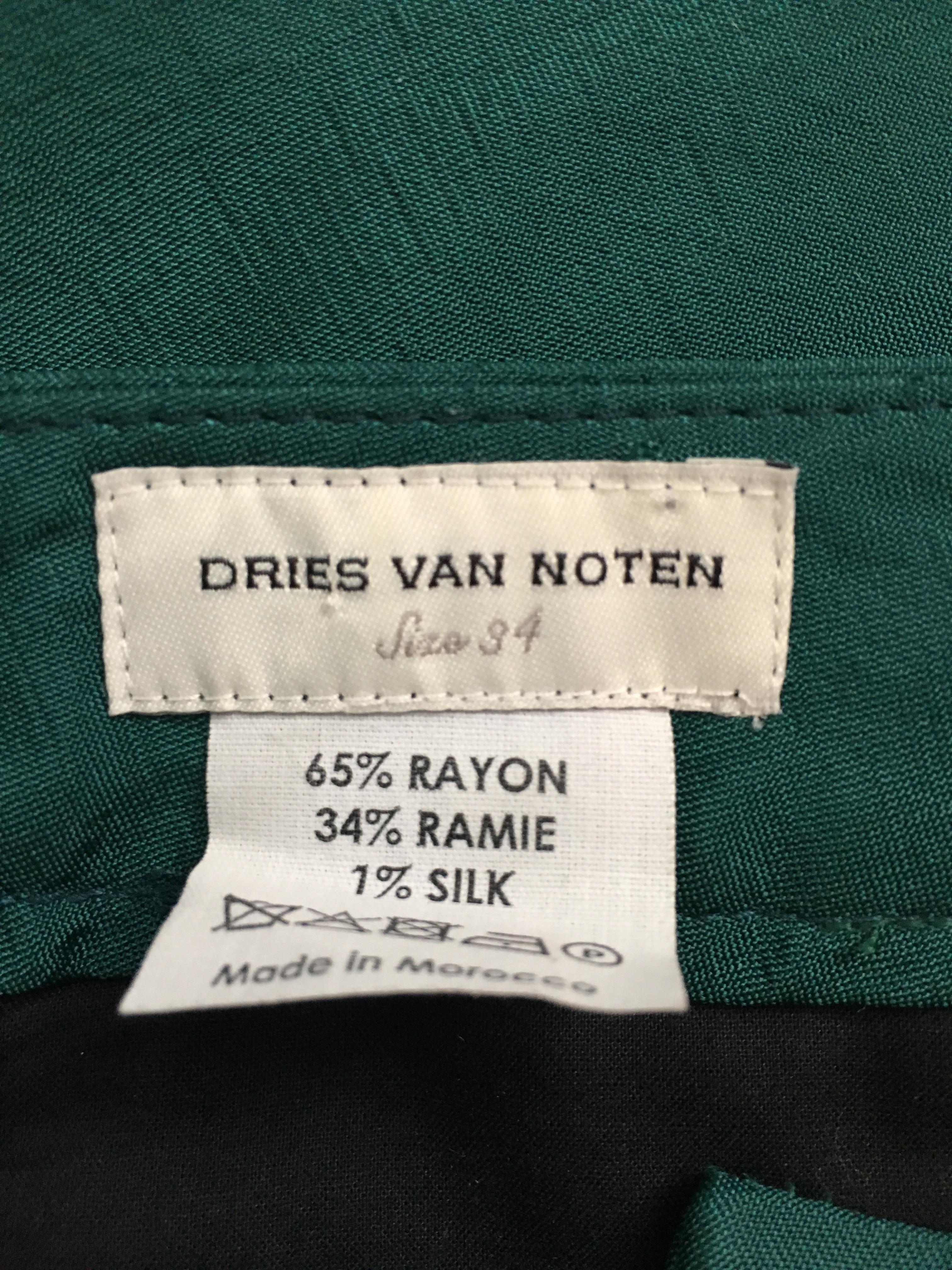 Dries Van Noten Green Dress Pants with Pockets Size 4 / 34. For Sale 10