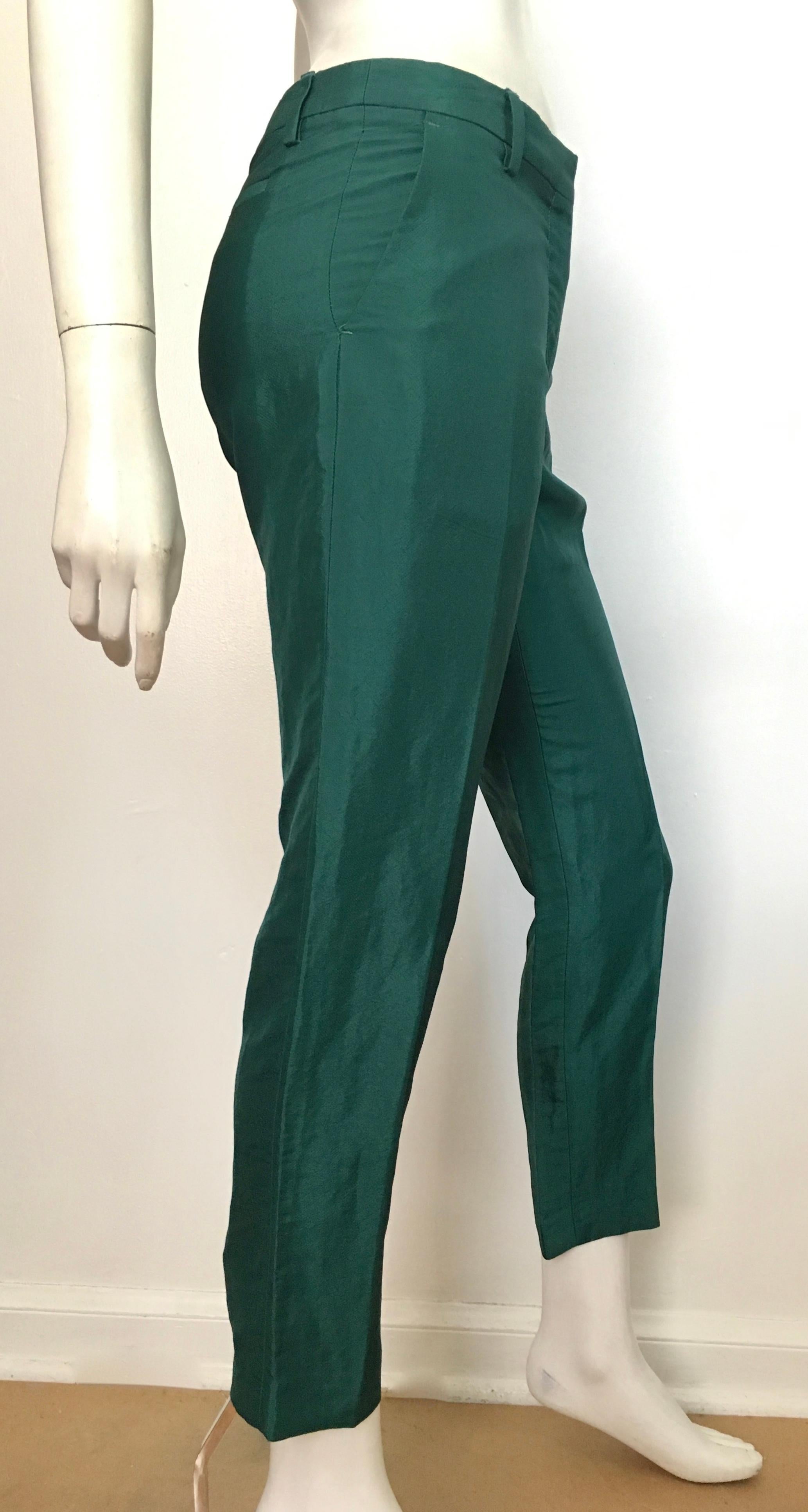 Black Dries Van Noten Green Dress Pants with Pockets Size 4 / 34. For Sale