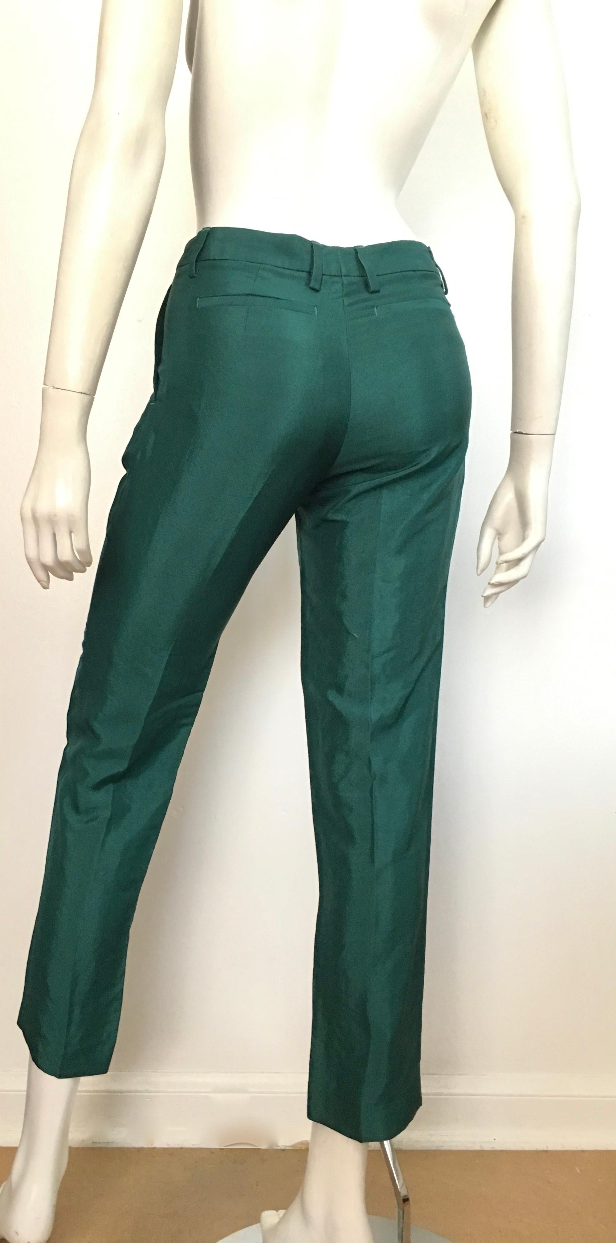 Dries Van Noten Green Dress Pants with Pockets Size 4 / 34. For Sale 3