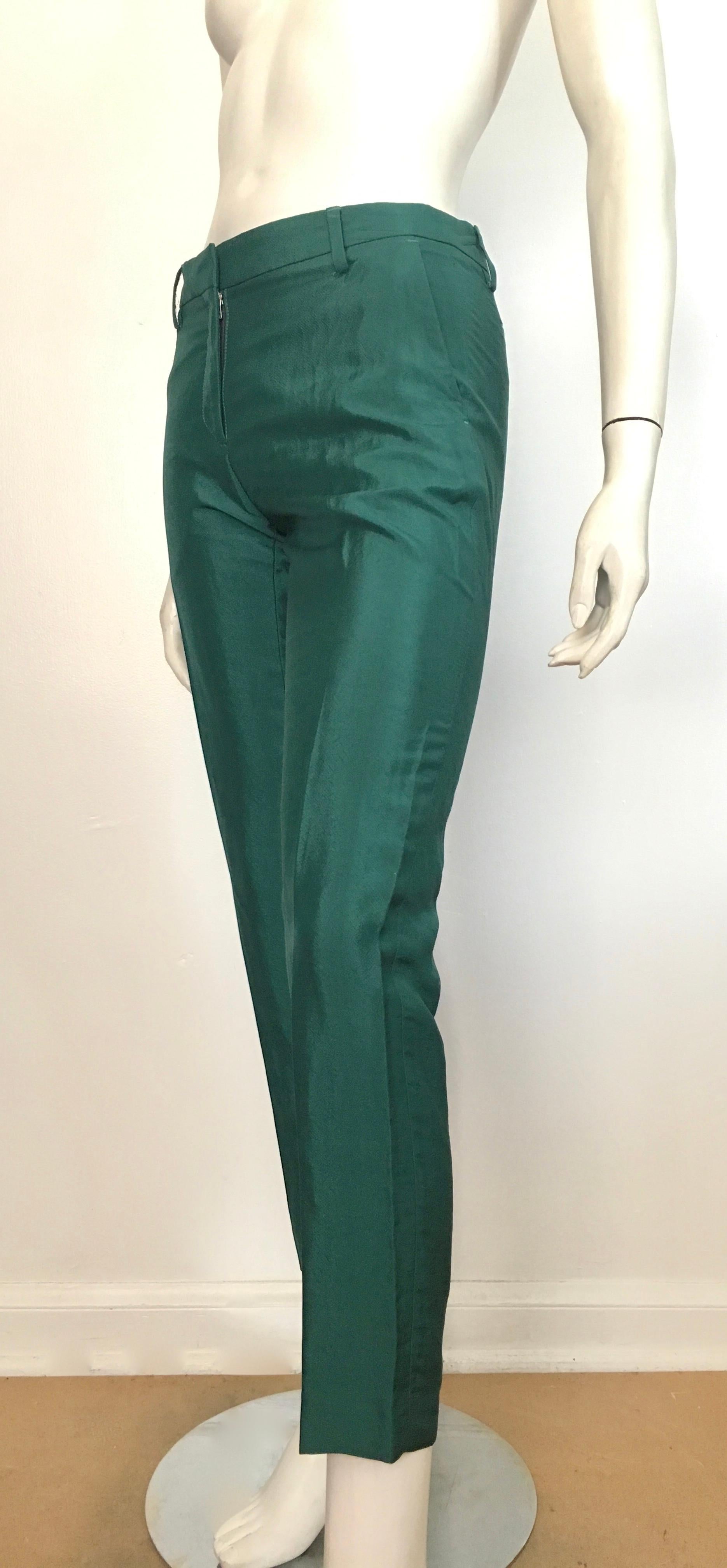 Dries Van Noten Green Dress Pants with Pockets Size 4 / 34. For Sale 4