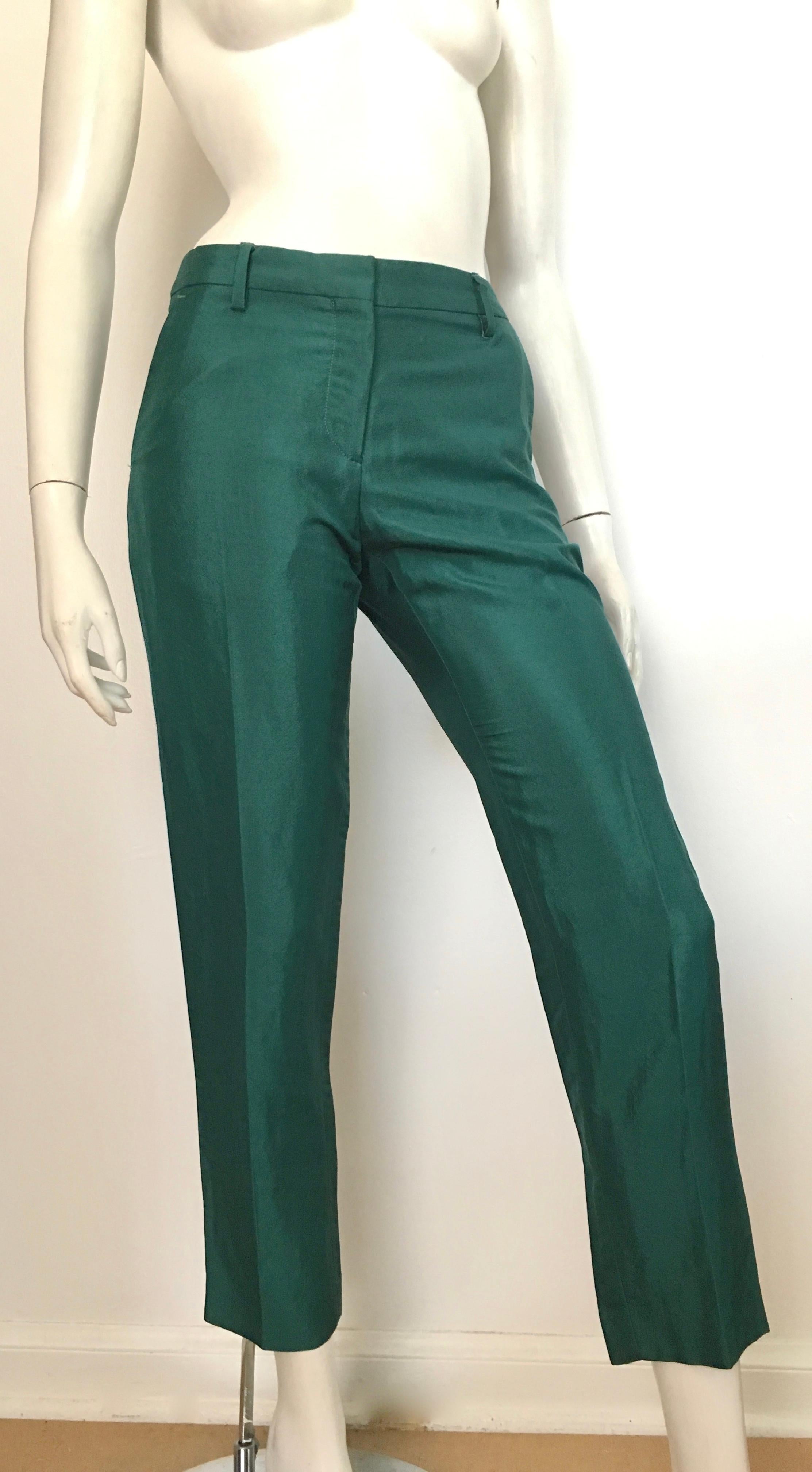 Dries Van Noten Green Dress Pants with Pockets Size 4 / 34. For Sale 5