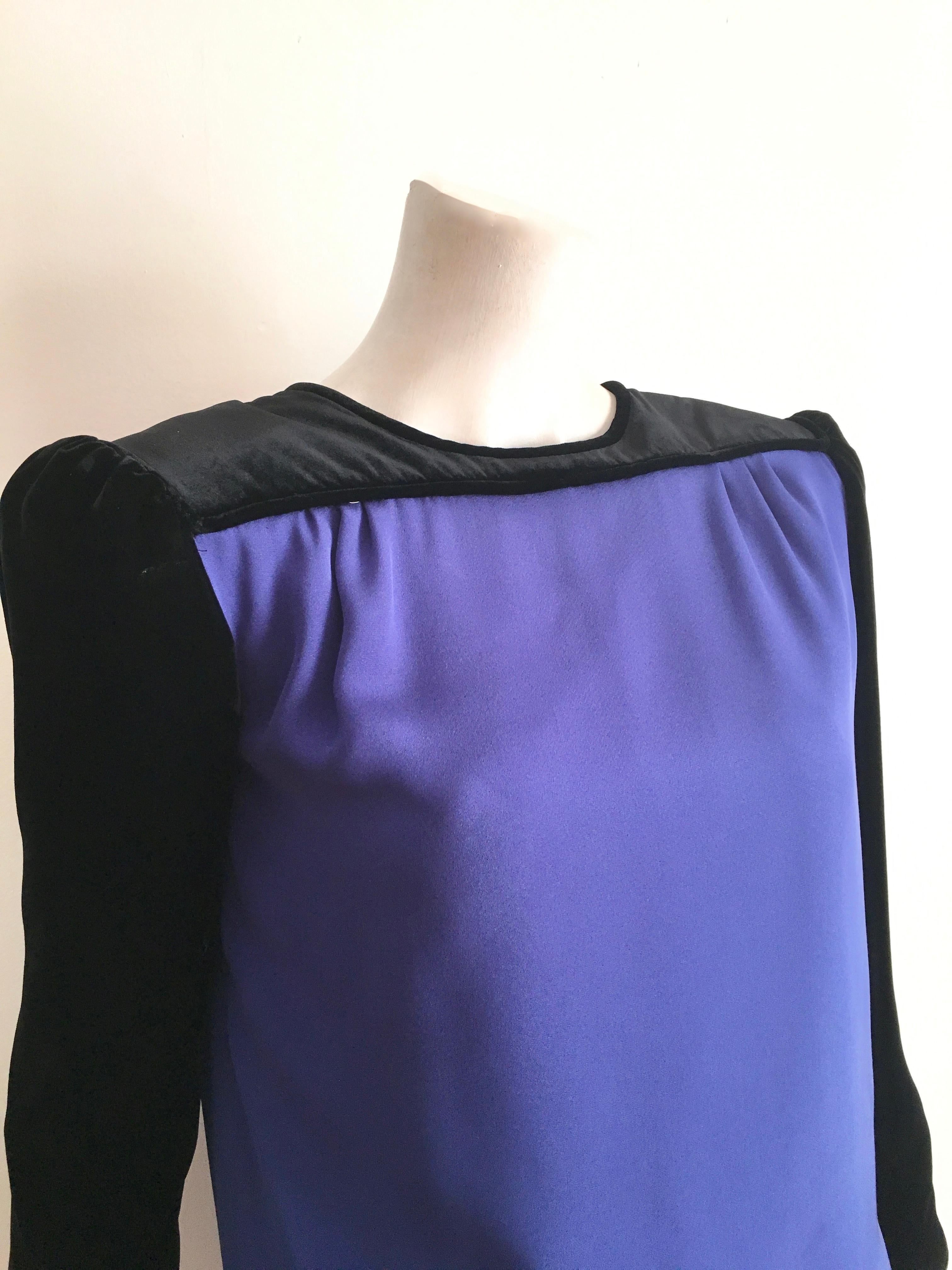 Purple Valentino 1980s Silk & Black Velvet Dress with Pockets Size 4.  For Sale