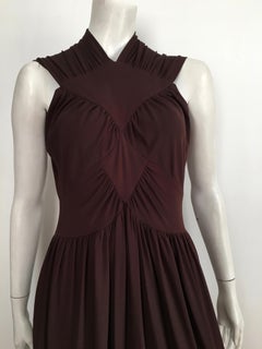 Robert David Morton 1970s Brown Jersey Maxi Dress with pockets Size 8.