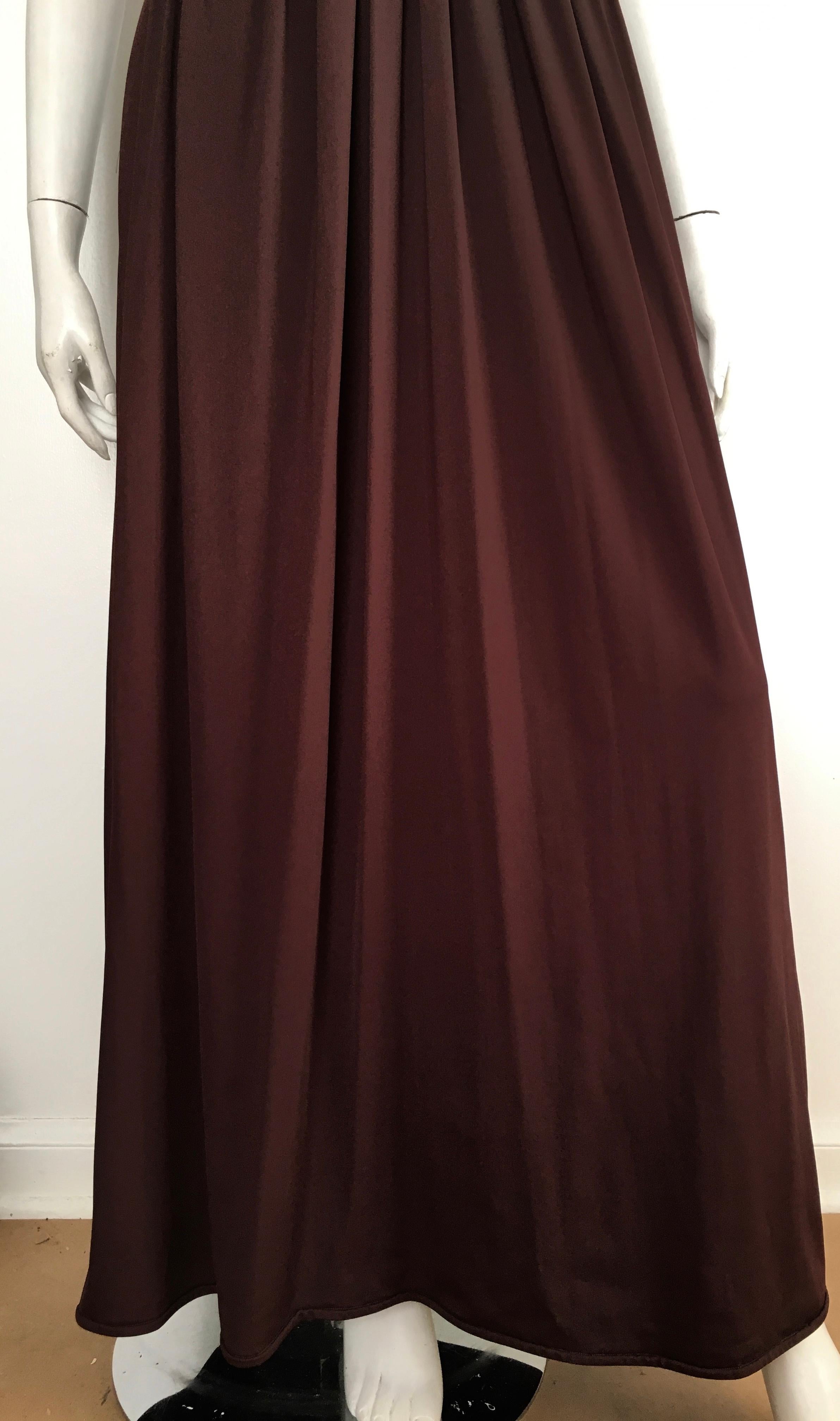 Black Robert David Morton 1970s Brown Jersey Maxi Dress with pockets Size 8. For Sale
