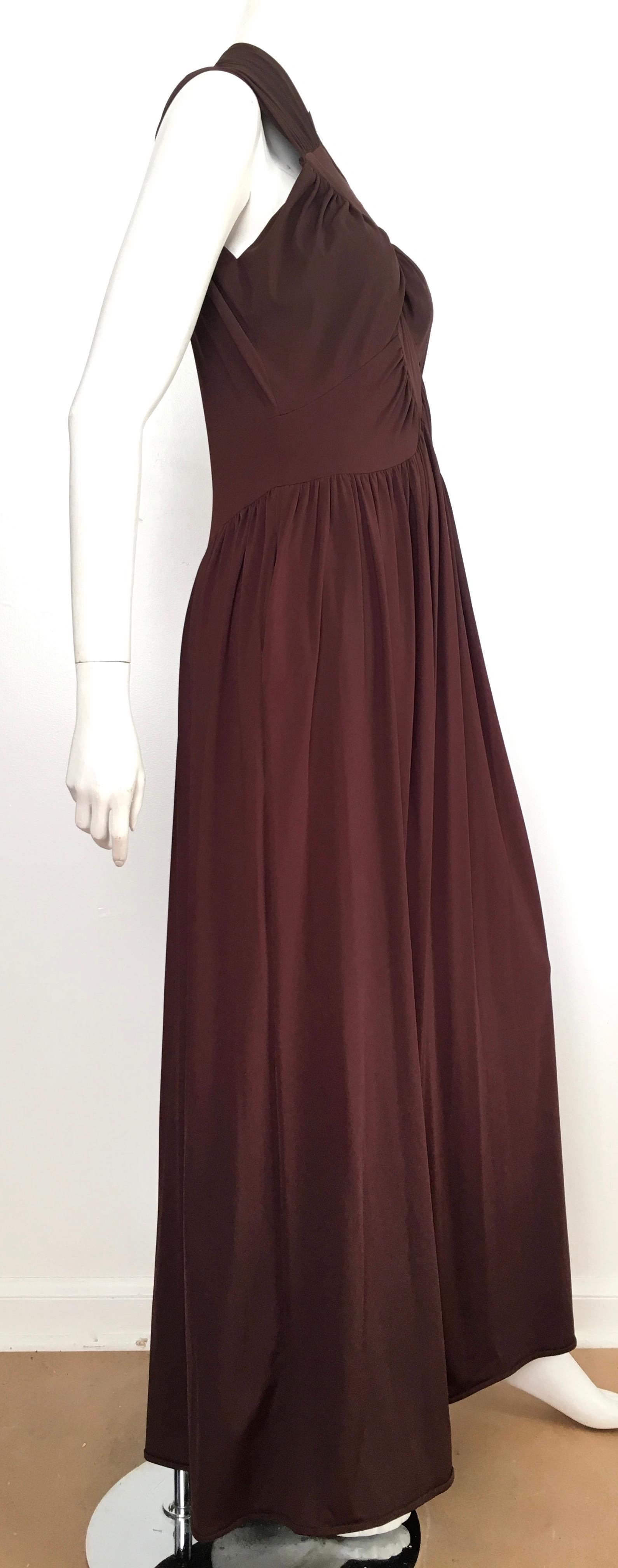 Robert David Morton 1970s Brown Jersey Maxi Dress with pockets Size 8. For Sale 1