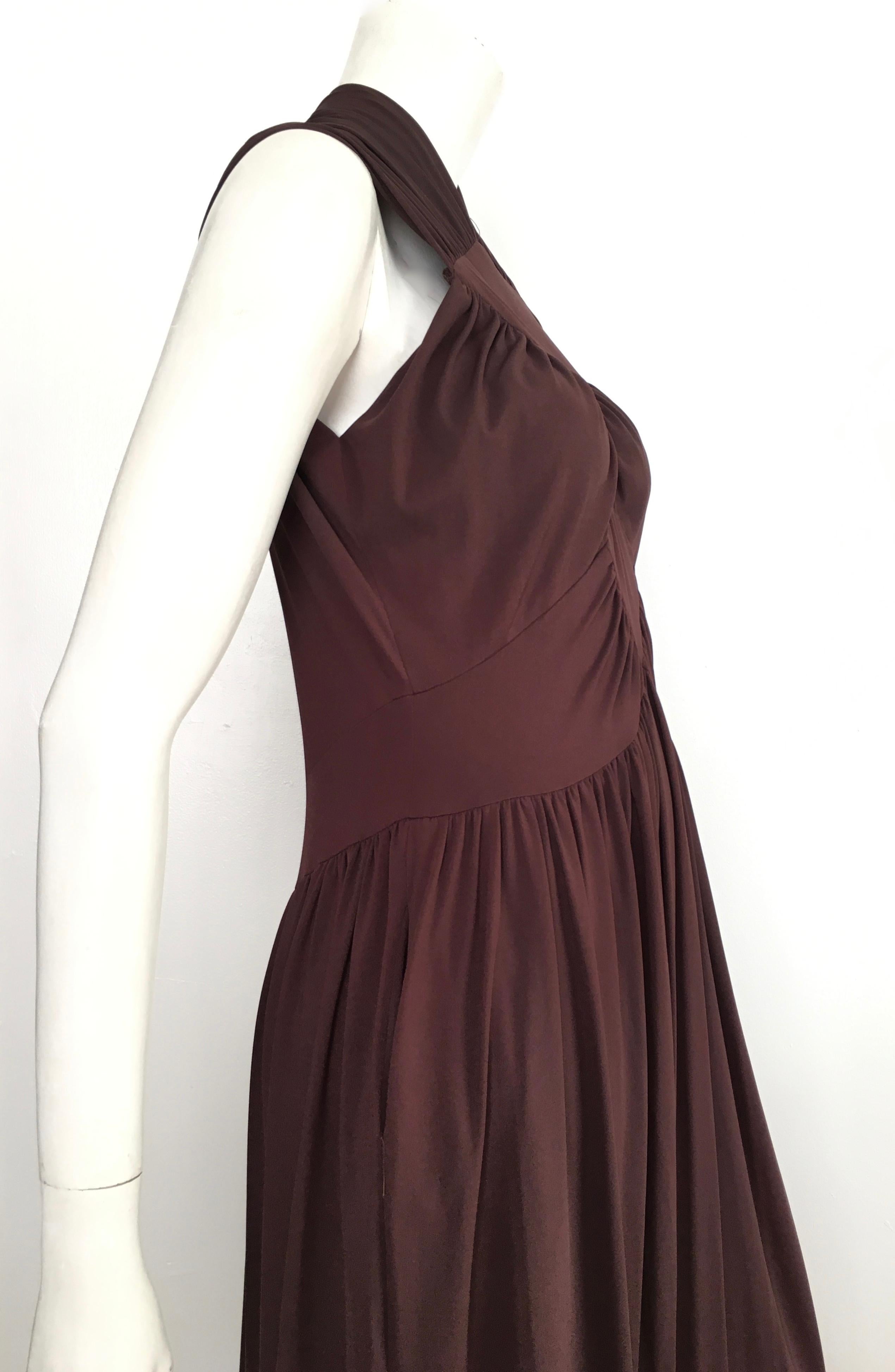 Robert David Morton 1970s Brown Jersey Maxi Dress with pockets Size 8. For Sale 2