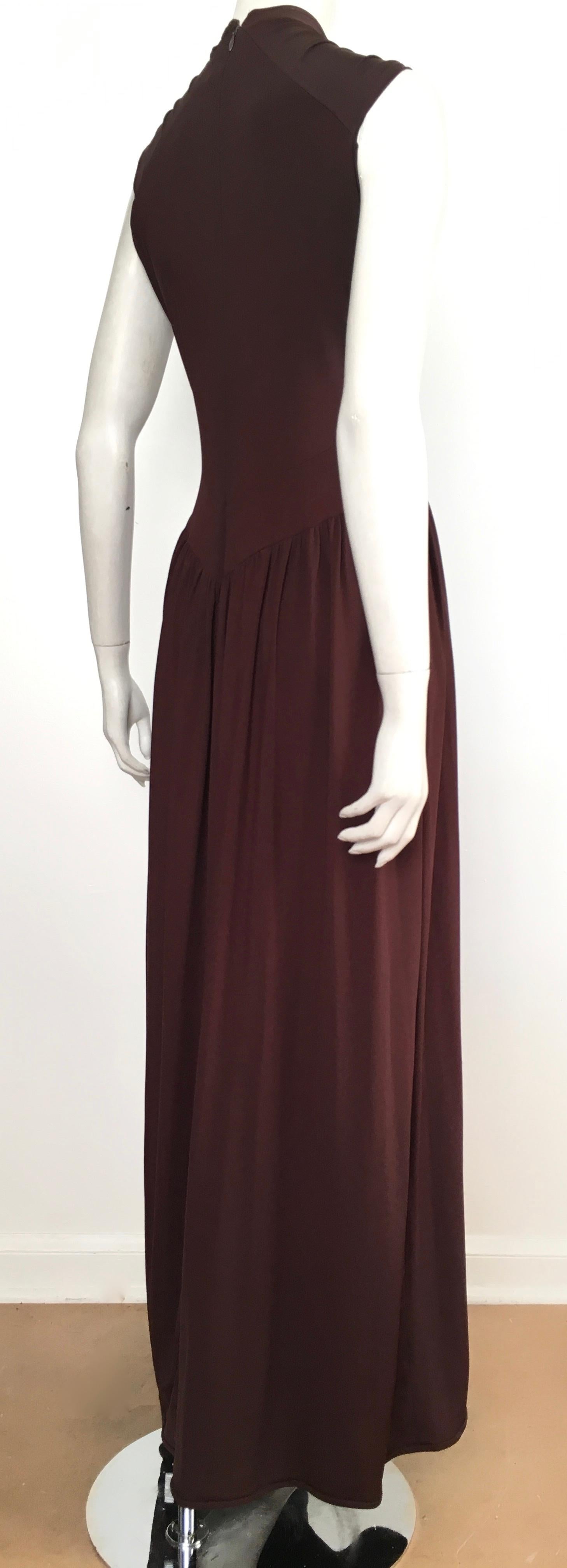 Robert David Morton 1970s Brown Jersey Maxi Dress with pockets Size 8. For Sale 3