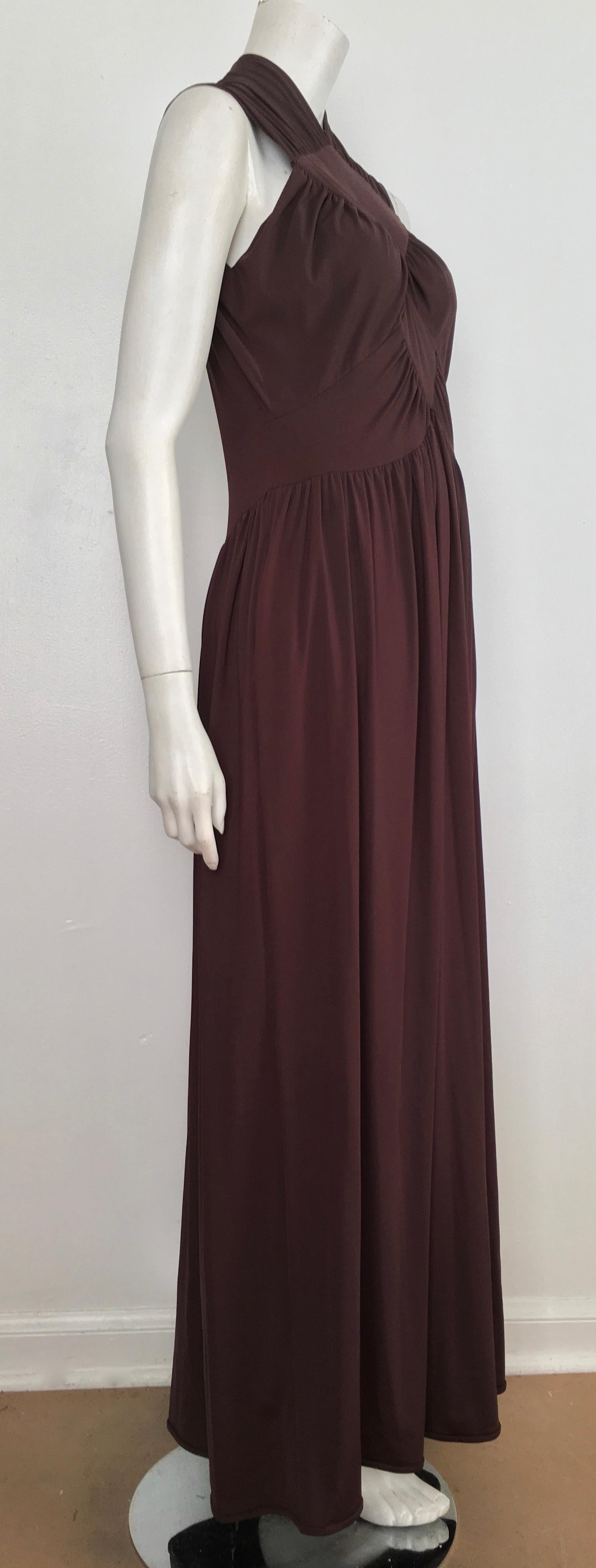 Robert David Morton 1970s Brown Jersey Maxi Dress with pockets Size 8. For Sale 5