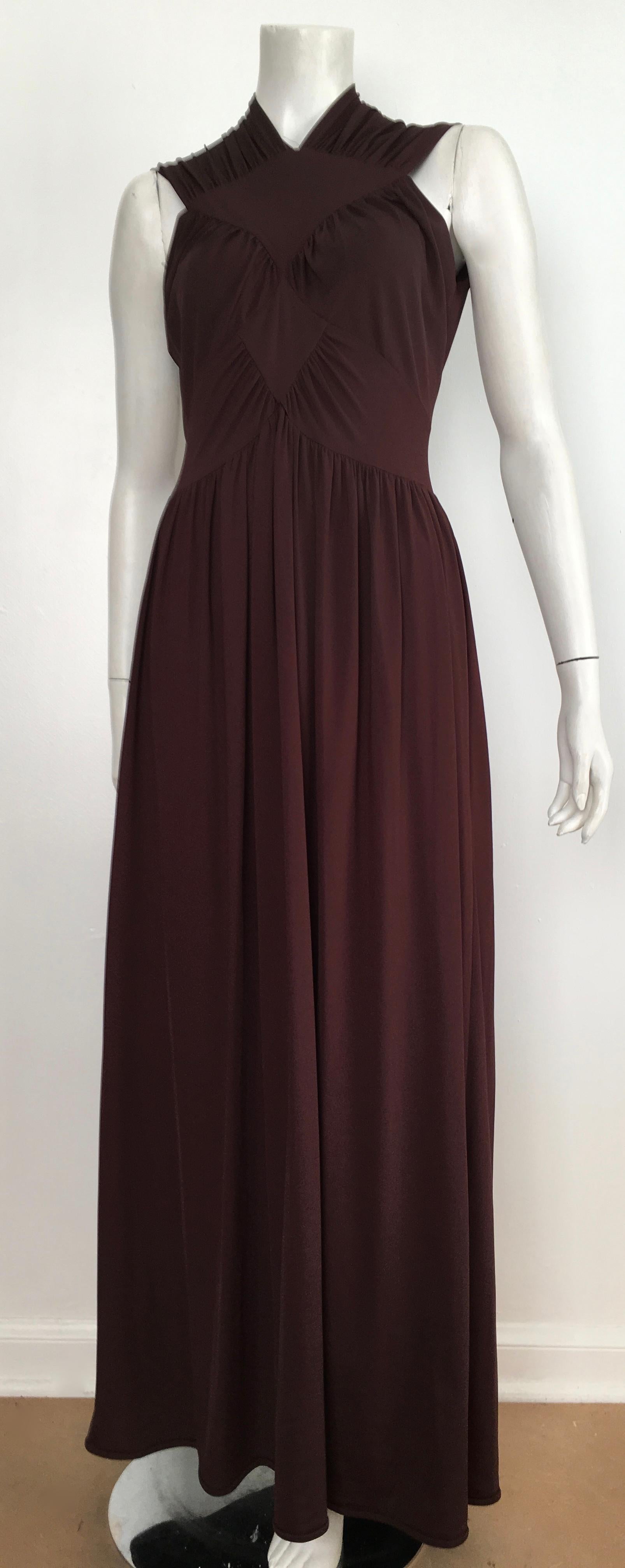 Robert David Morton 1970s Brown Jersey Maxi Dress with pockets Size 8. For Sale 8