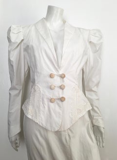 Norma Kamali 1980s White Cotton Jacket & Skirt Size 10.