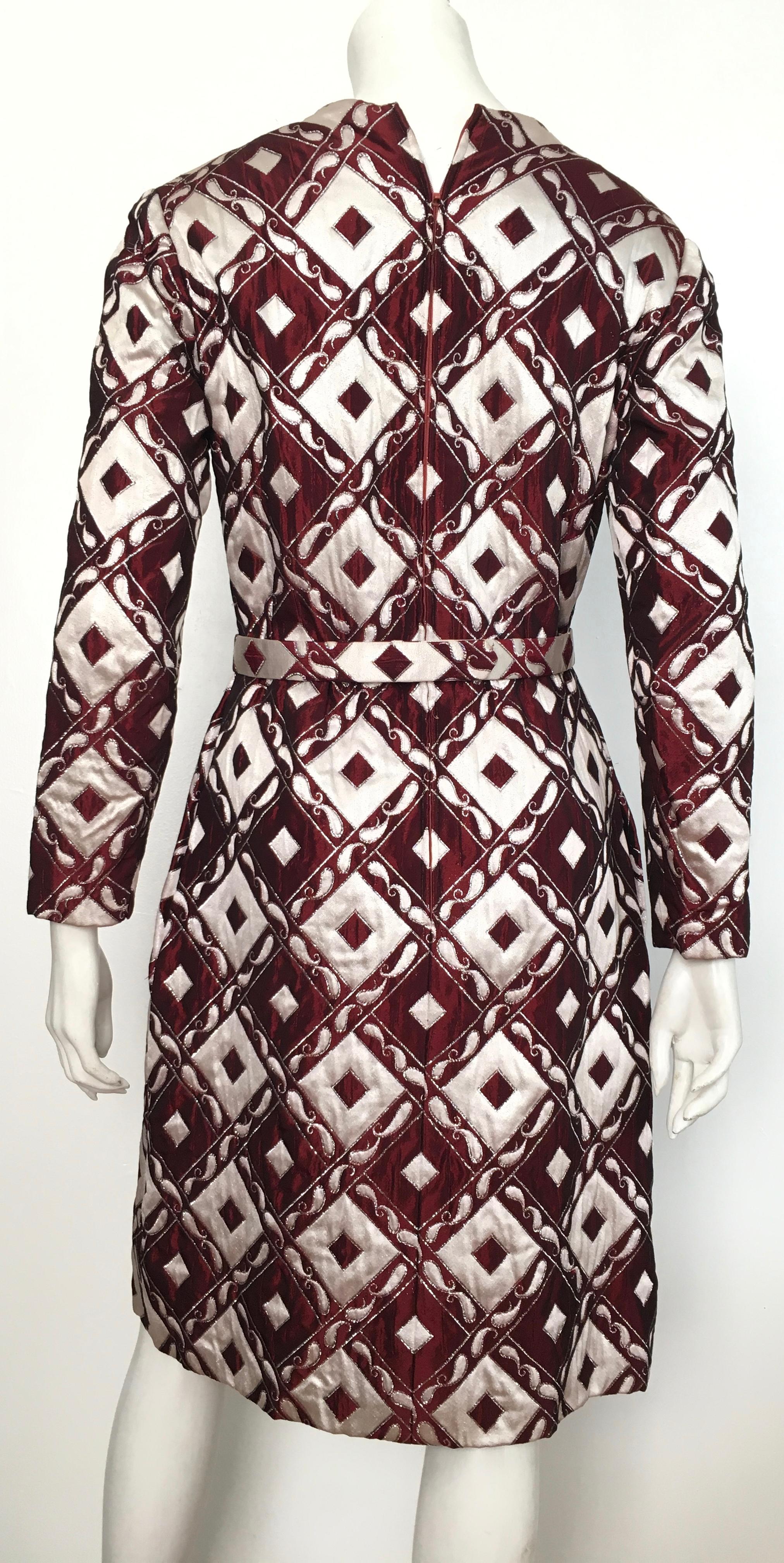 Ceil Chapman Burgundy Silk Brocade Cocktail Evening Dress, 1960s  For Sale 2