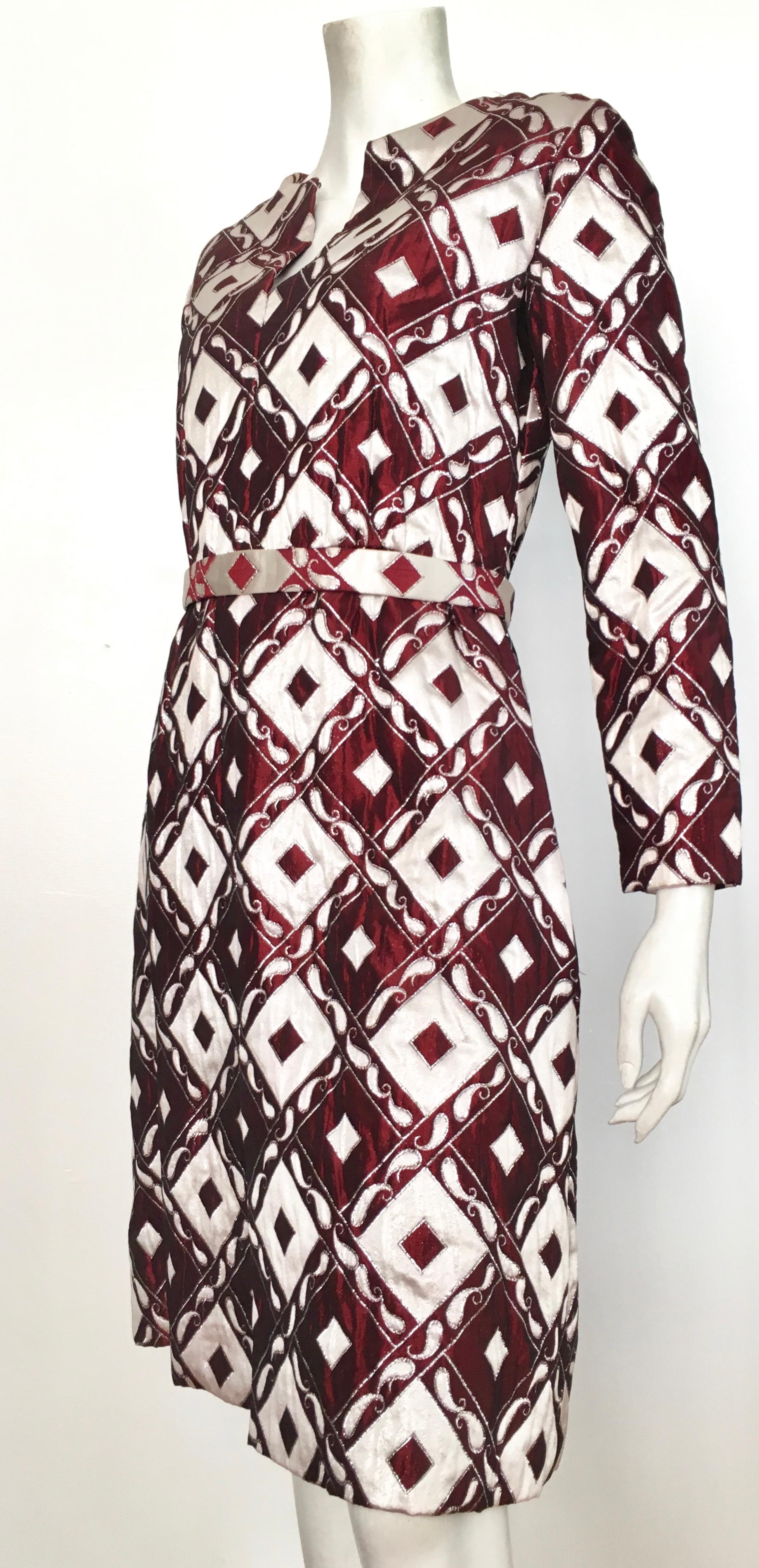 Ceil Chapman Burgundy Silk Brocade Cocktail Evening Dress, 1960s  For Sale 4