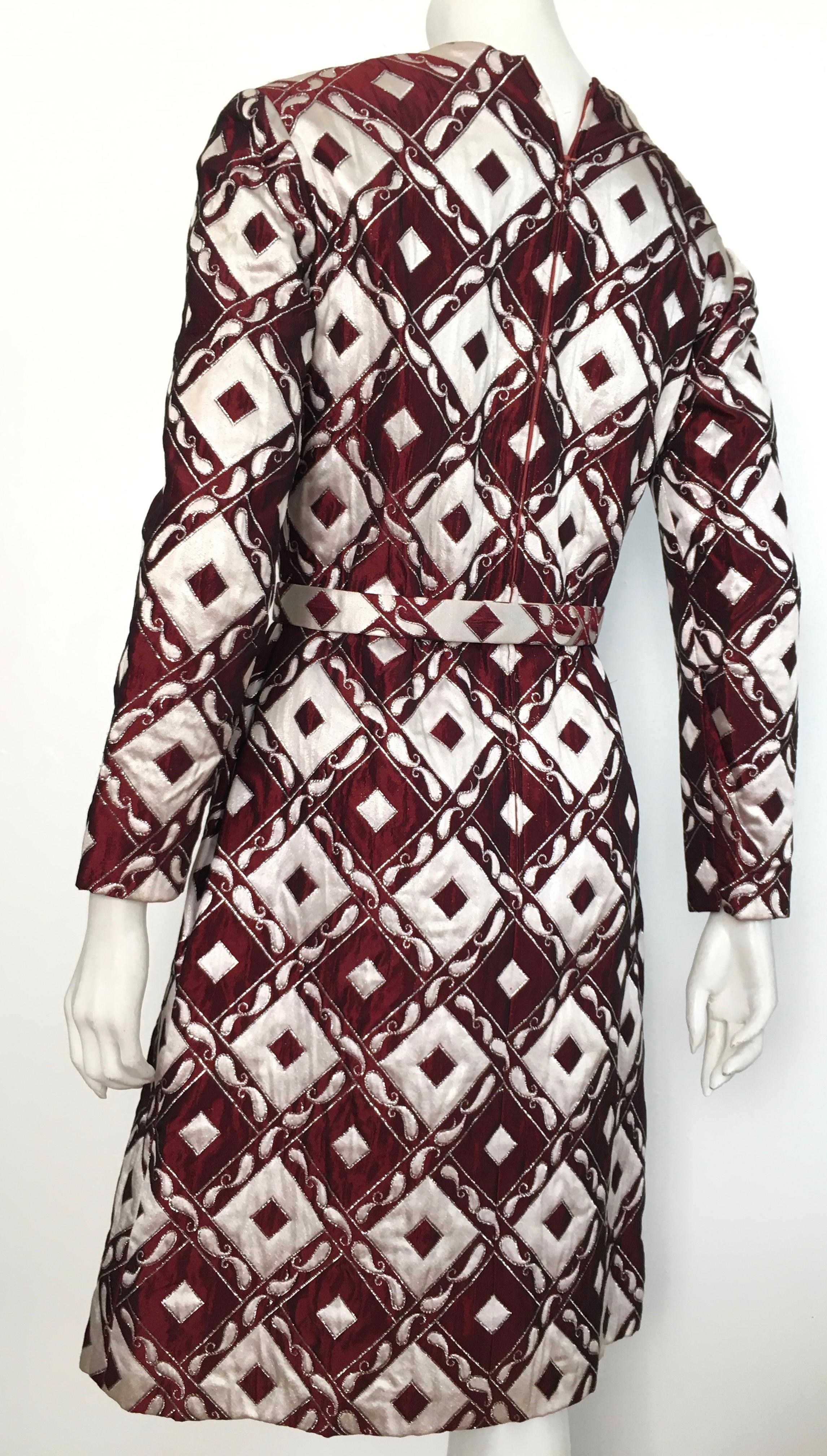 Ceil Chapman Burgundy Silk Brocade Cocktail Evening Dress, 1960s  For Sale 8