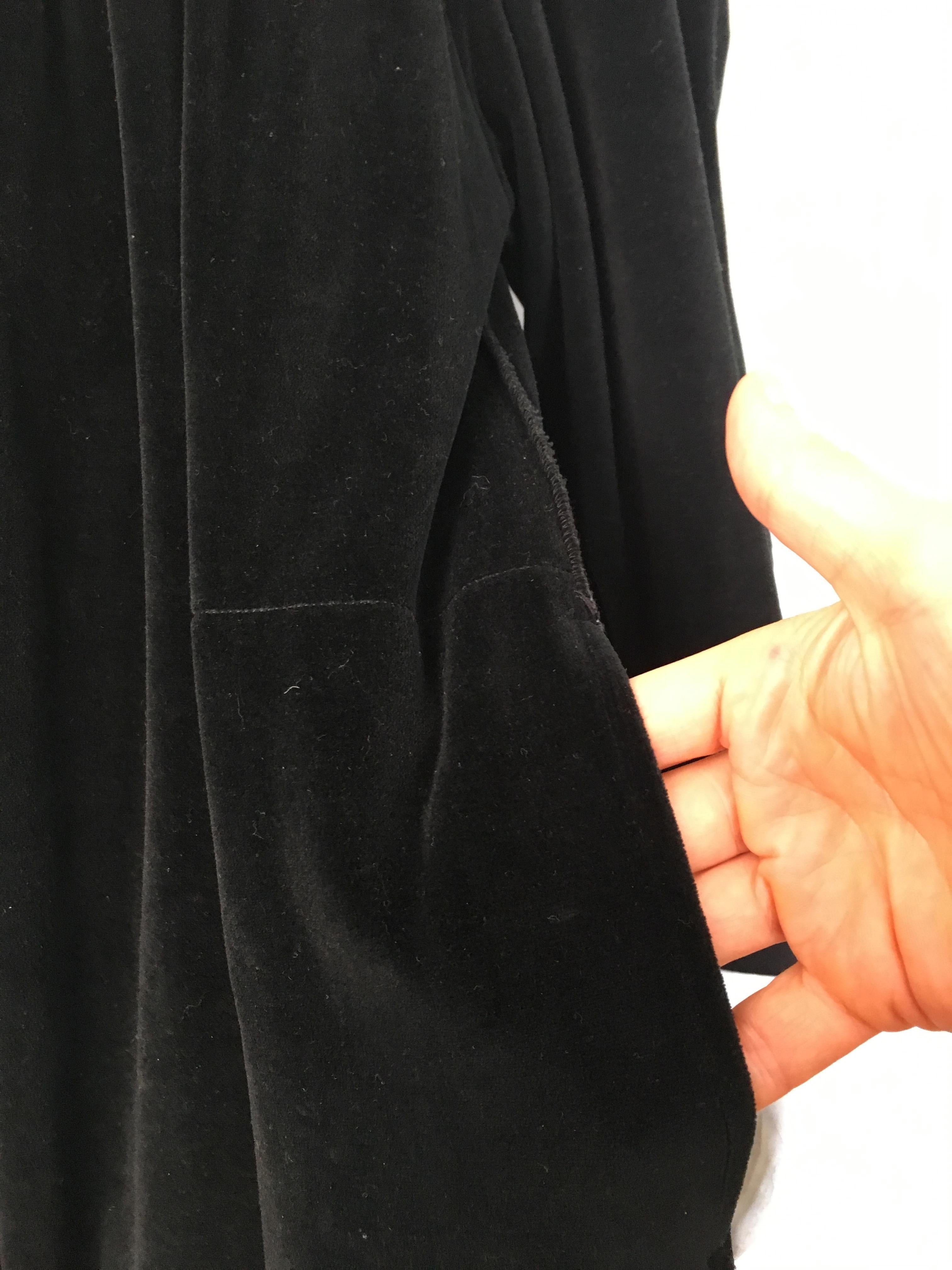 Women's or Men's Sonia Rykiel 1980s Black Velour Dress with Pockets & Cardigan Size Large. For Sale