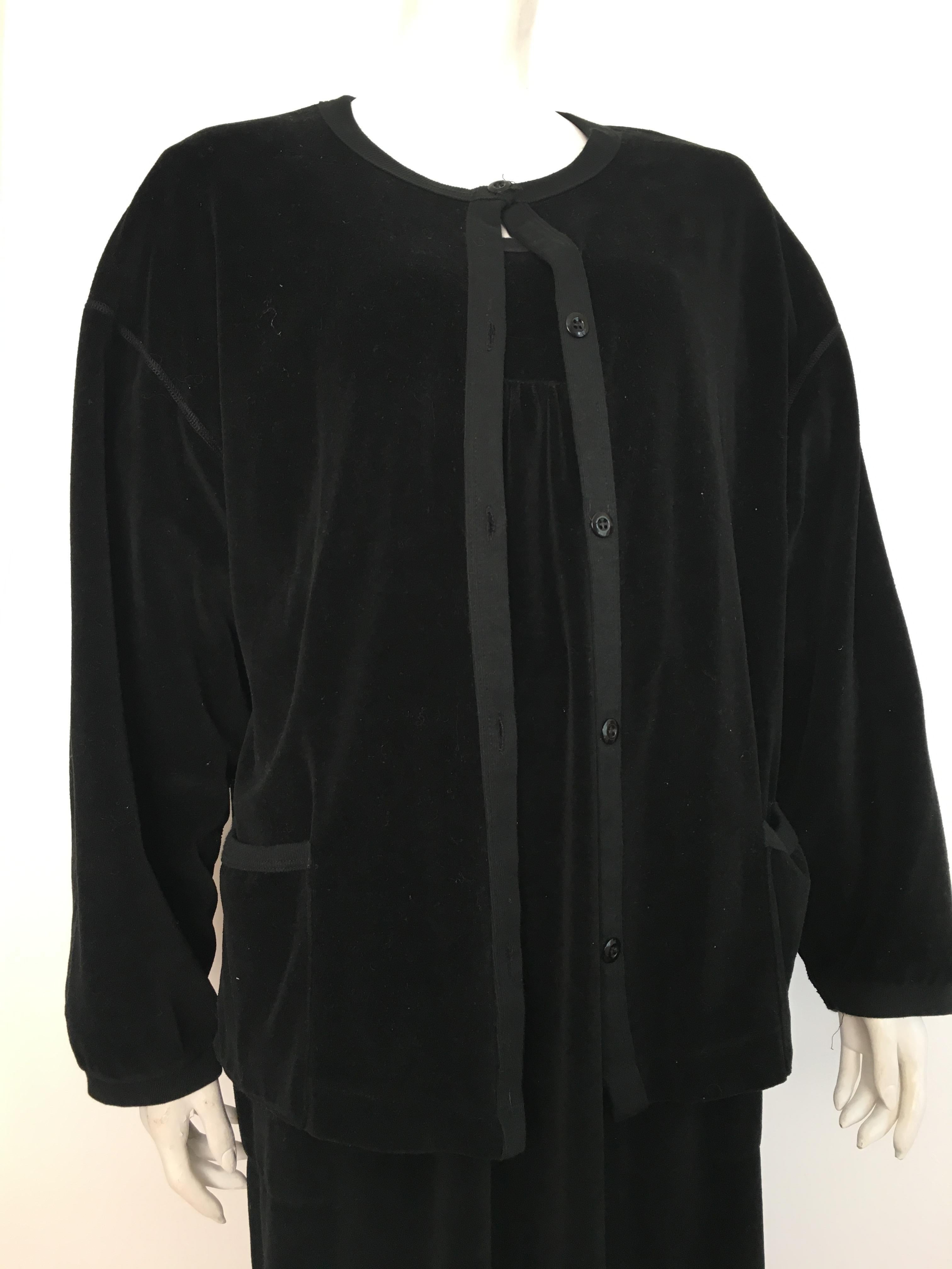 Sonia Rykiel 1980s Black Velour Dress with Pockets & Cardigan Size Large. For Sale 10