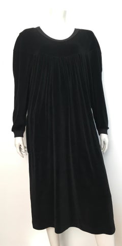 Sonia Rykiel 1980s Black Velour Dress with Pockets & Cardigan Size Large.