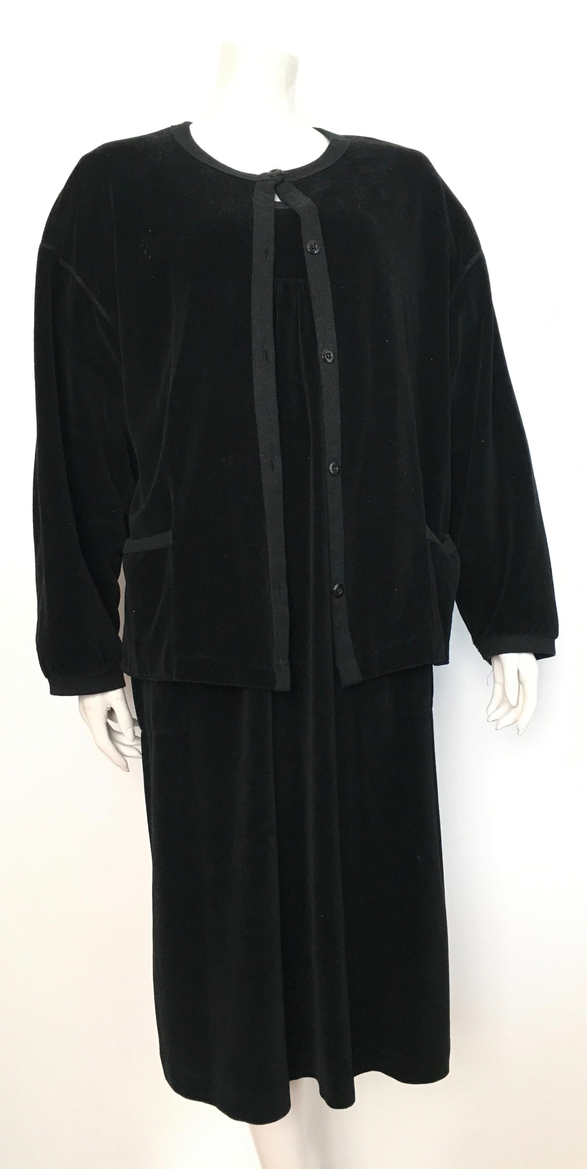 Sonia Rykiel 1980s Black Velour Dress with Pockets & Cardigan Size Large. For Sale 9