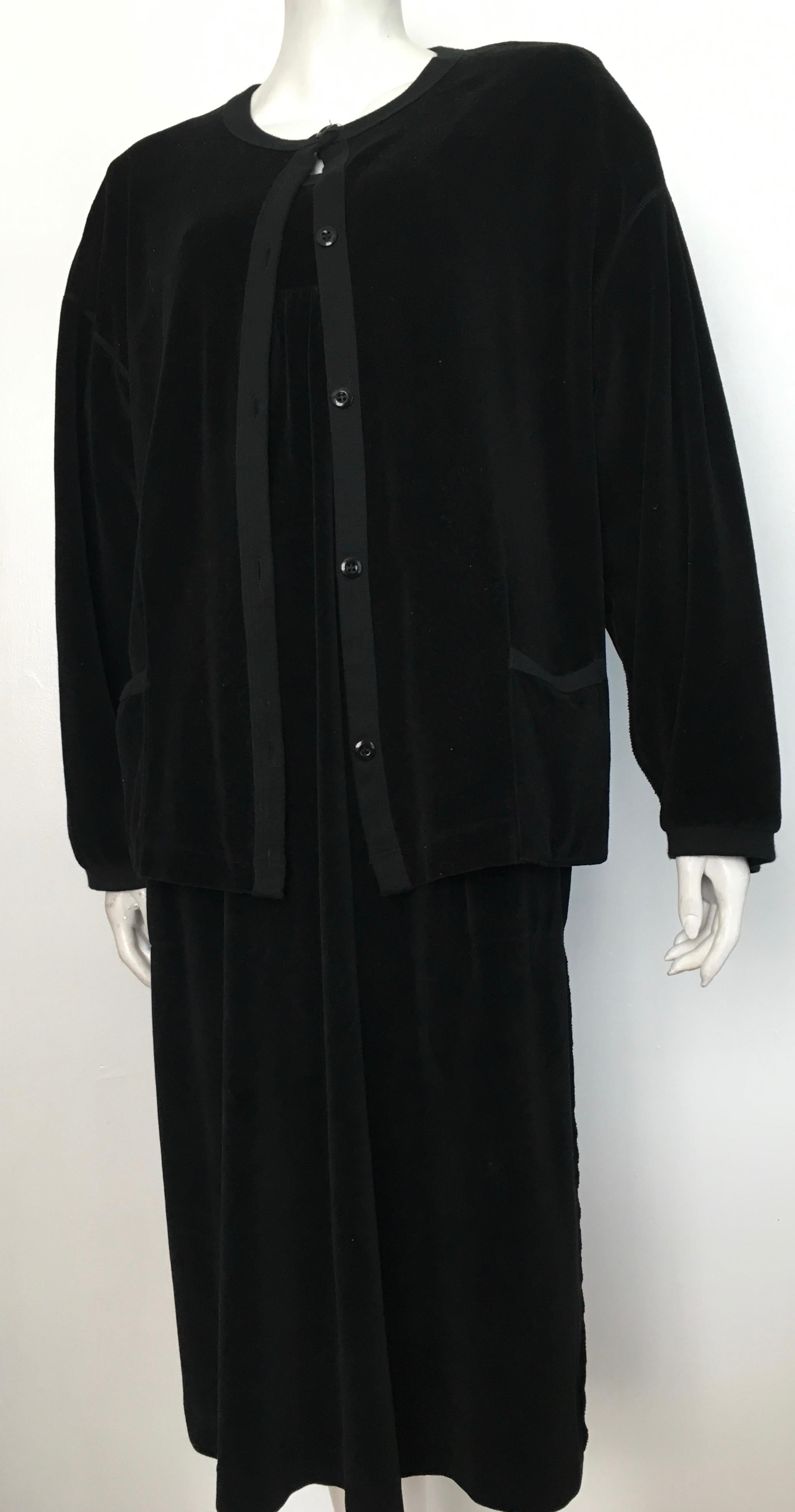 Sonia Rykiel 1980s Black Velour Dress with Pockets & Cardigan Size Large. For Sale 13