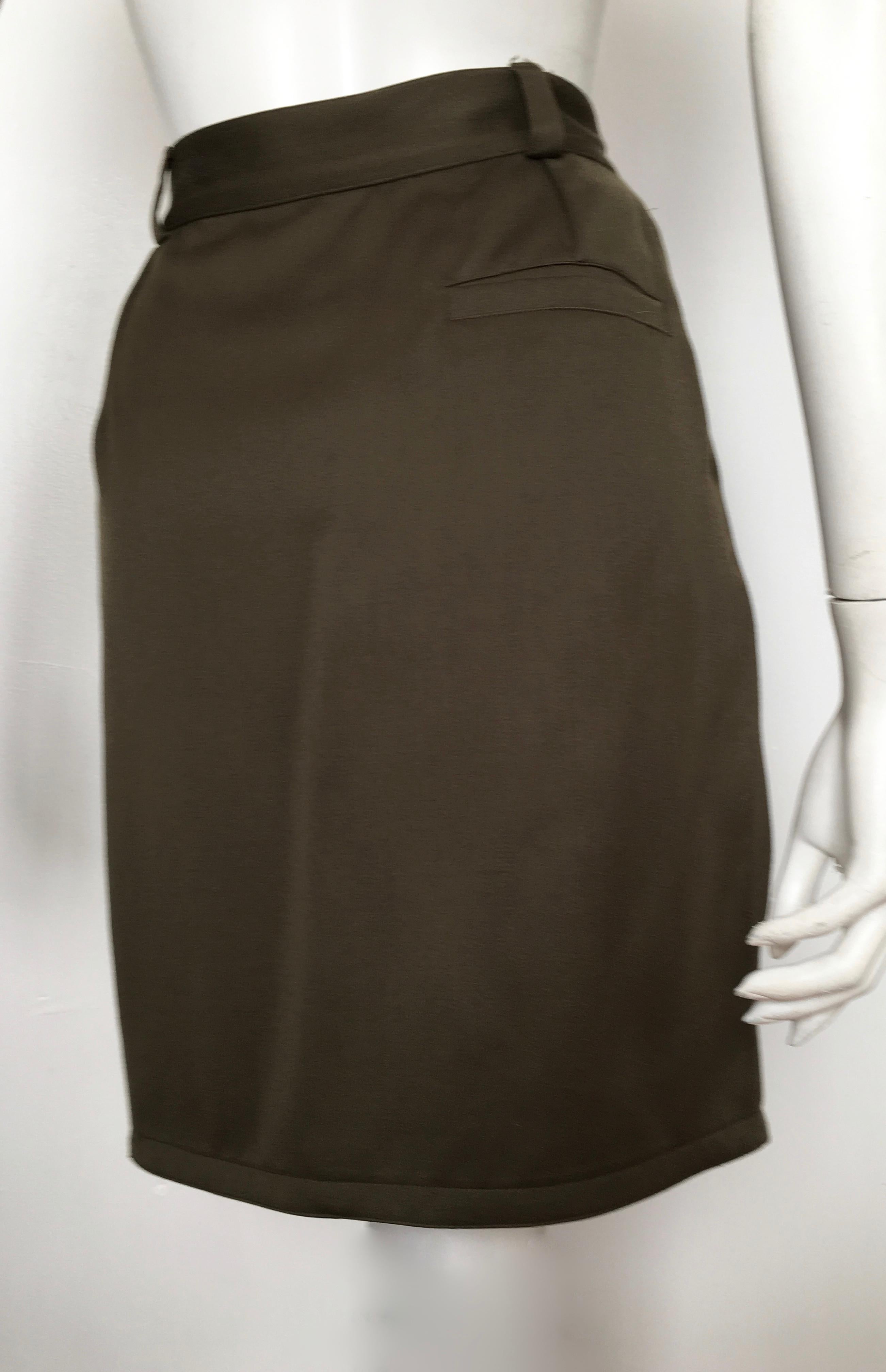 Black Gianni Versace 1980s Olive Wool Skirt with Pockets Size 6. For Sale