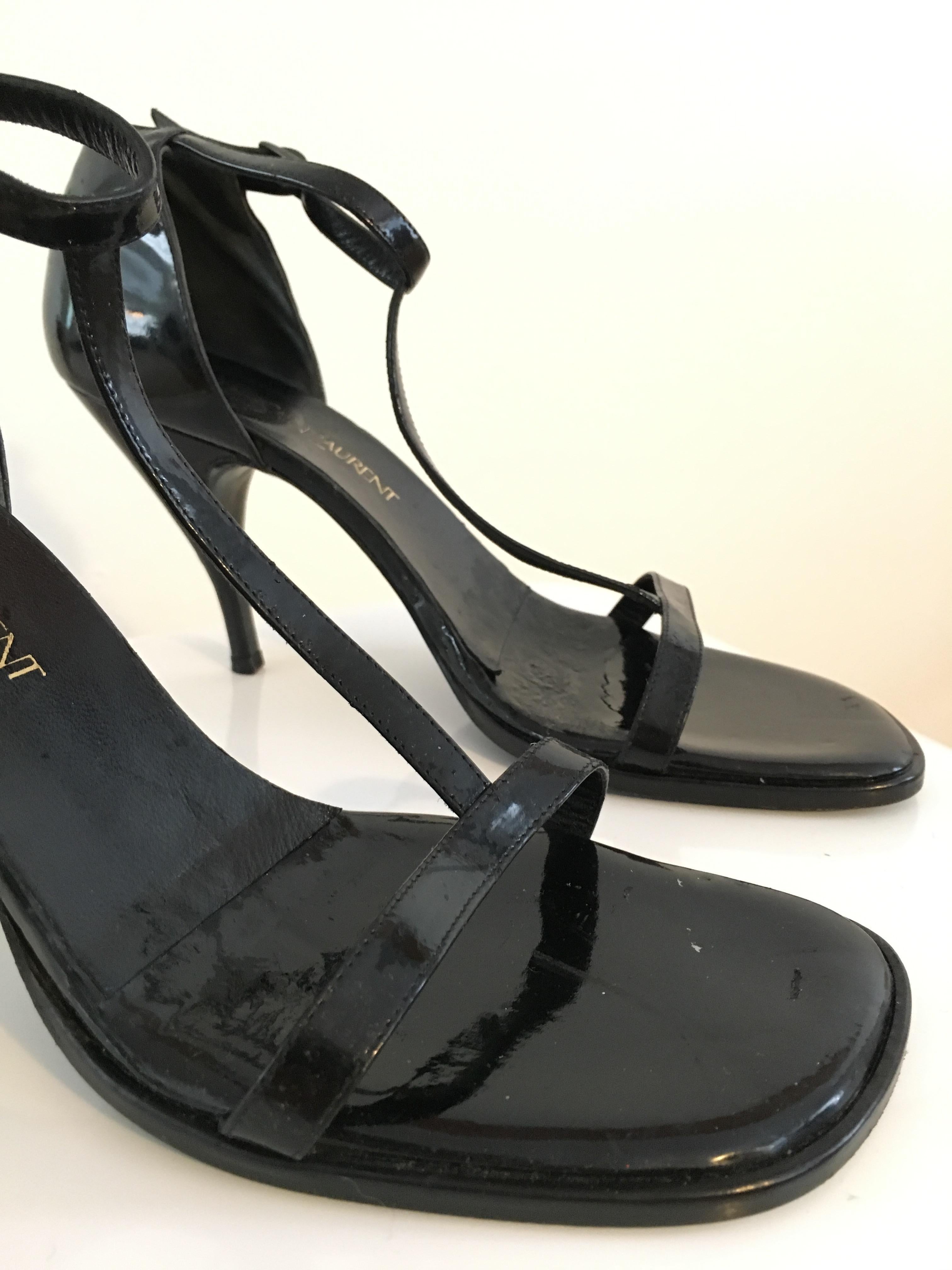 Women's or Men's YSL Black Patent Leather High Heels Size 8. 