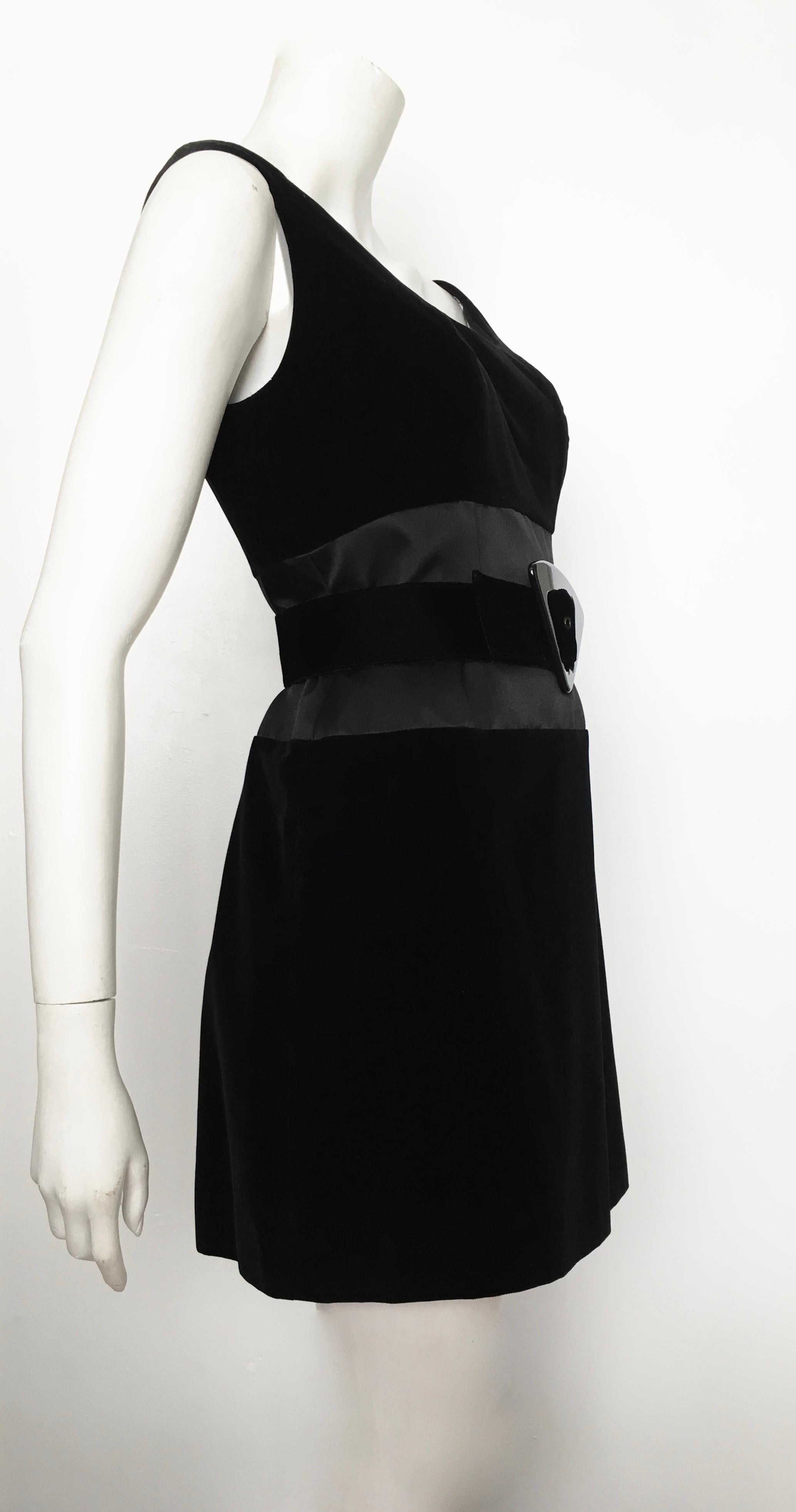 Women's or Men's Claude Montana Mini Black Velvet Cocktail Dress with Belt,  1990s  For Sale