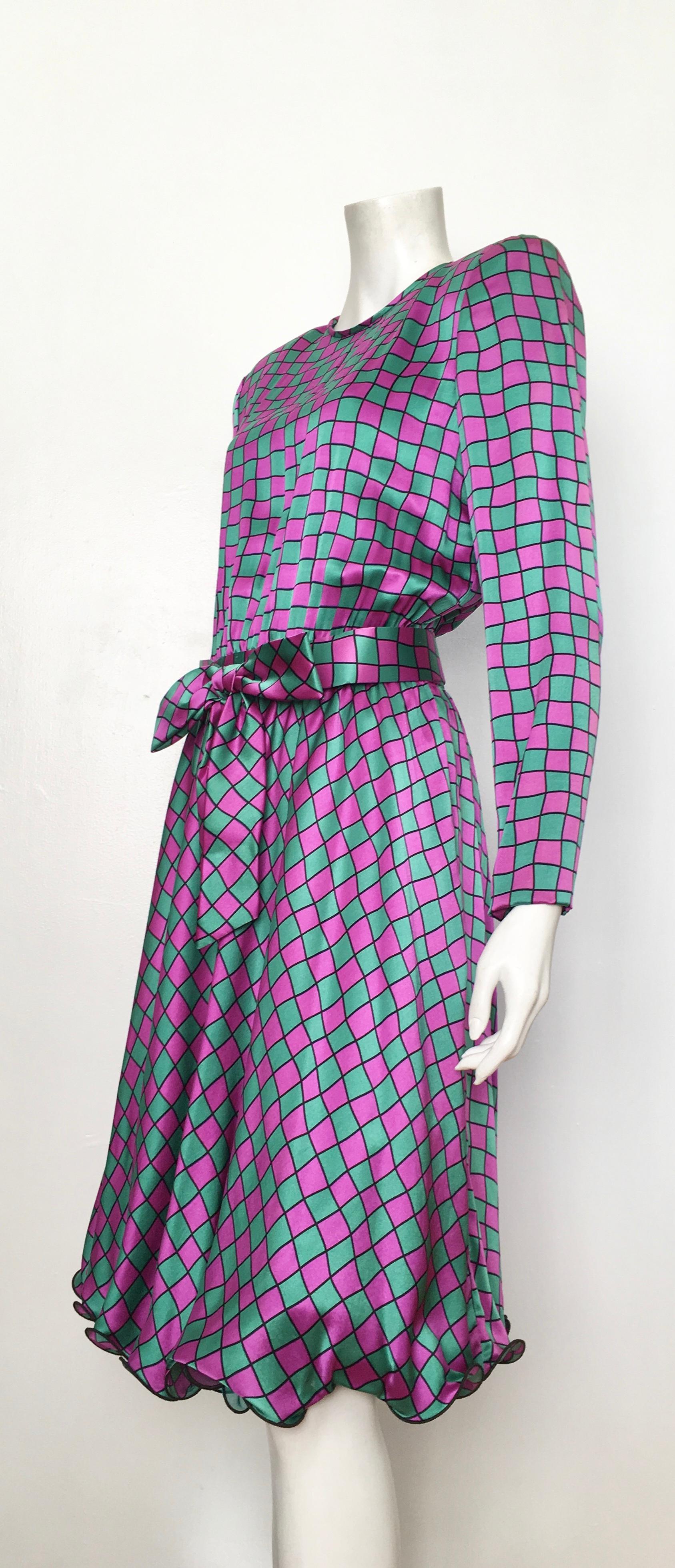 Gray Stanley Platos Martin Ross Silk Evening Dress with Belt, 1980s  For Sale