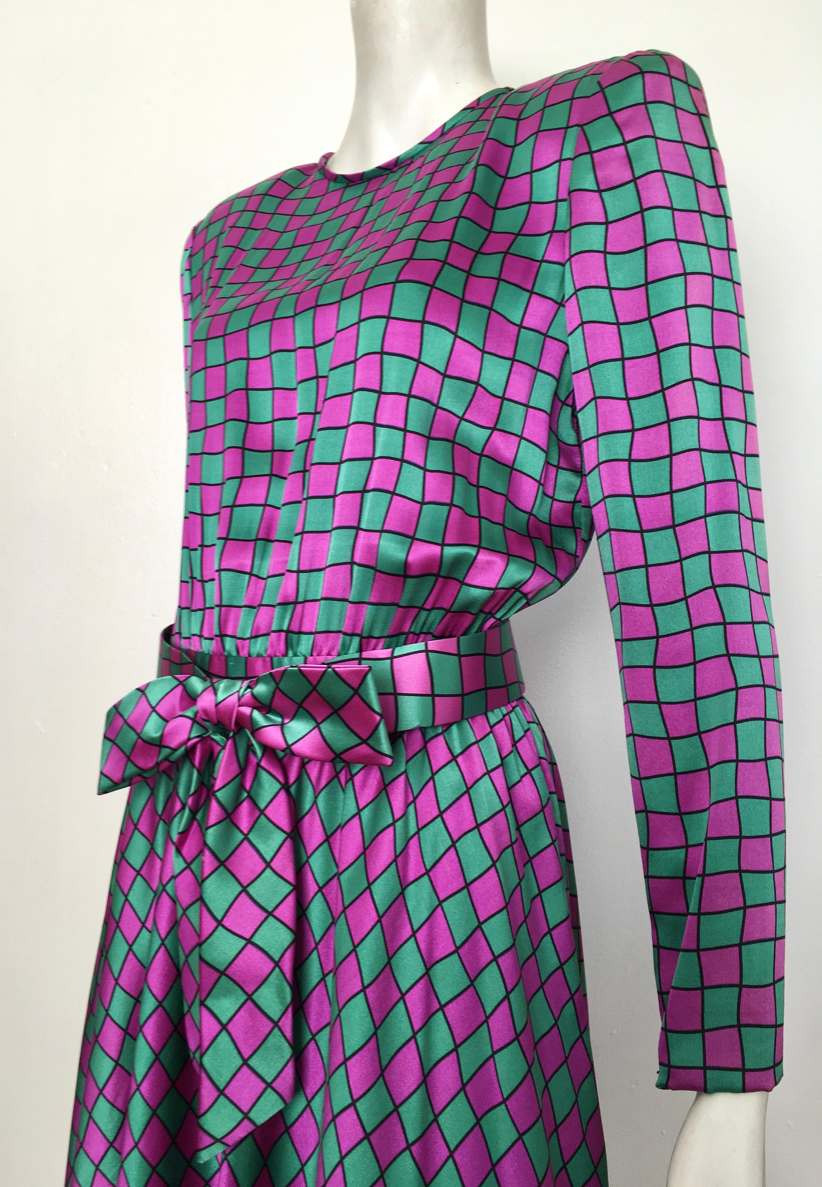 Stanley Platos Martin Ross Silk Evening Dress with Belt, 1980s  In Excellent Condition For Sale In Atlanta, GA