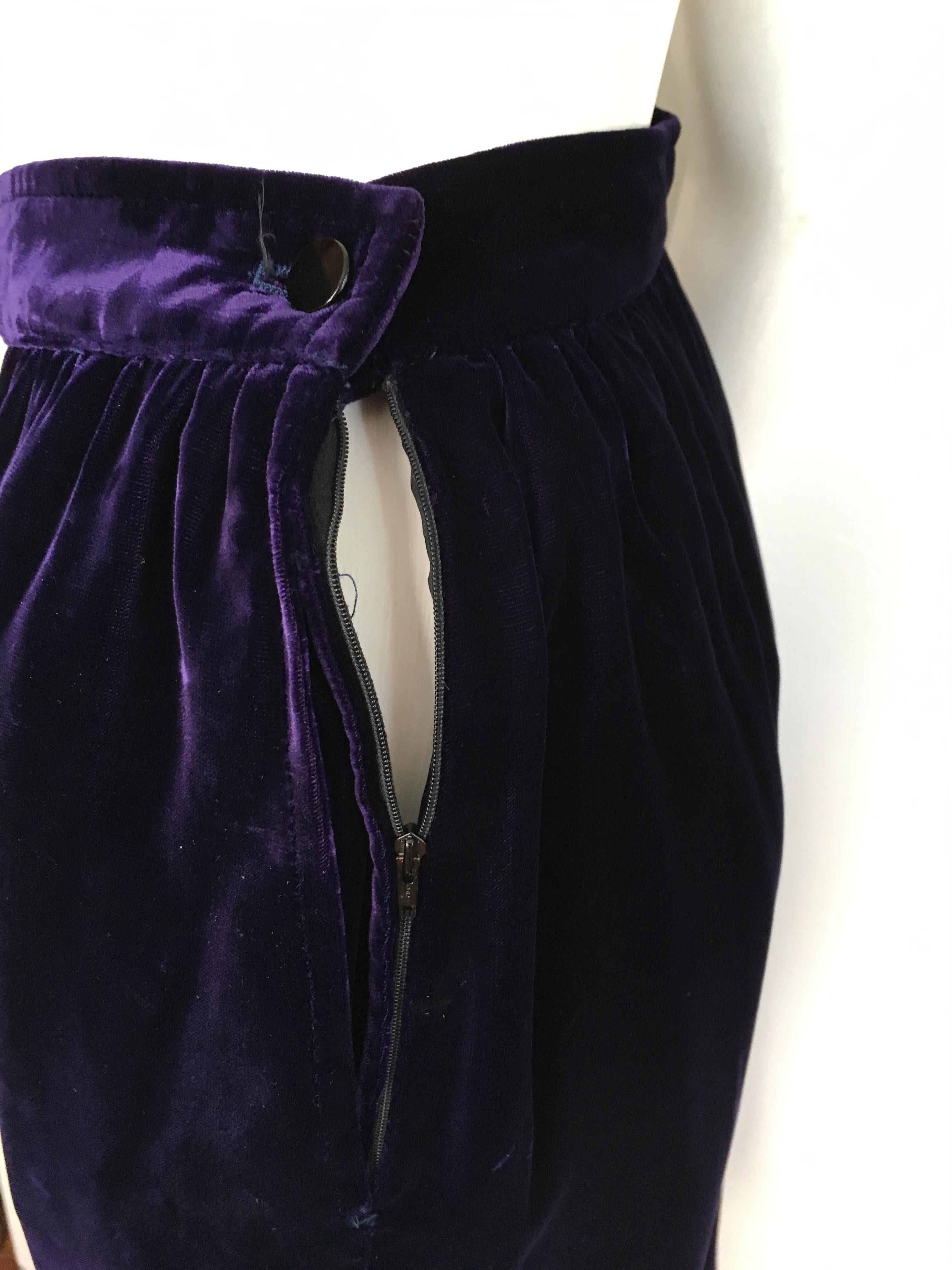 Ungaro Parallele Paris Long Purple Velvet Skirt with Pockets, 1980s  For Sale 3