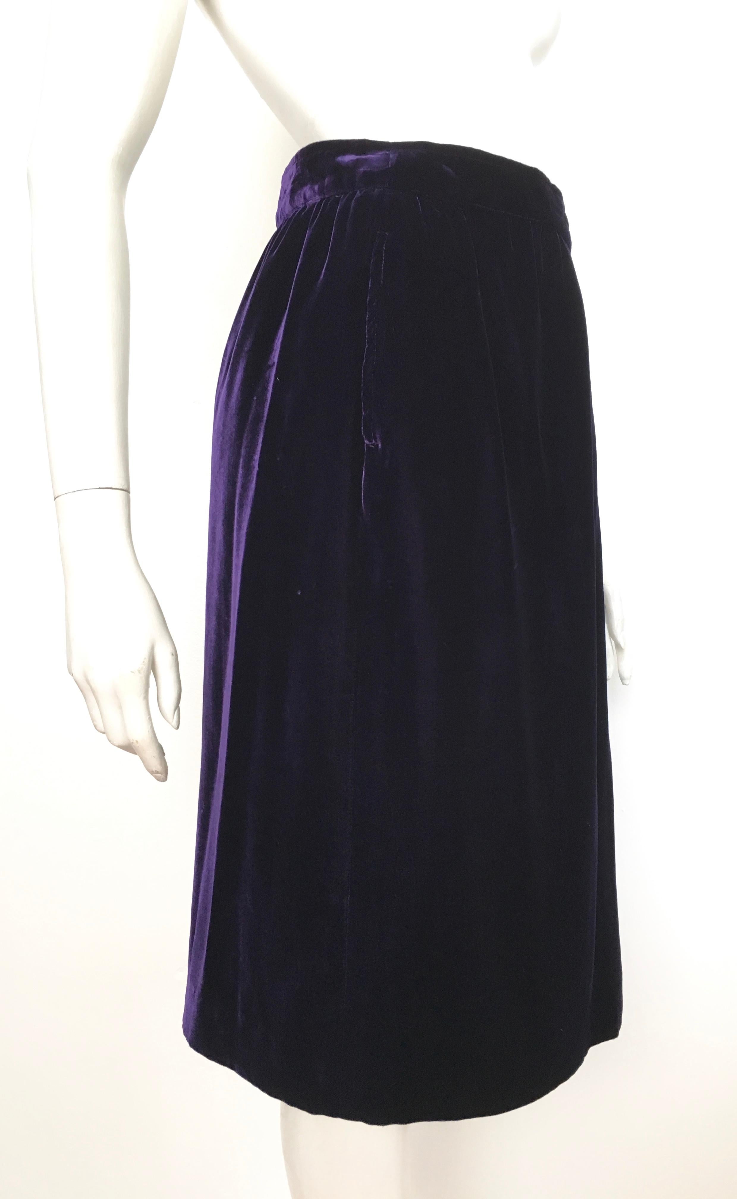 Black Ungaro Parallele Paris Long Purple Velvet Skirt with Pockets, 1980s  For Sale