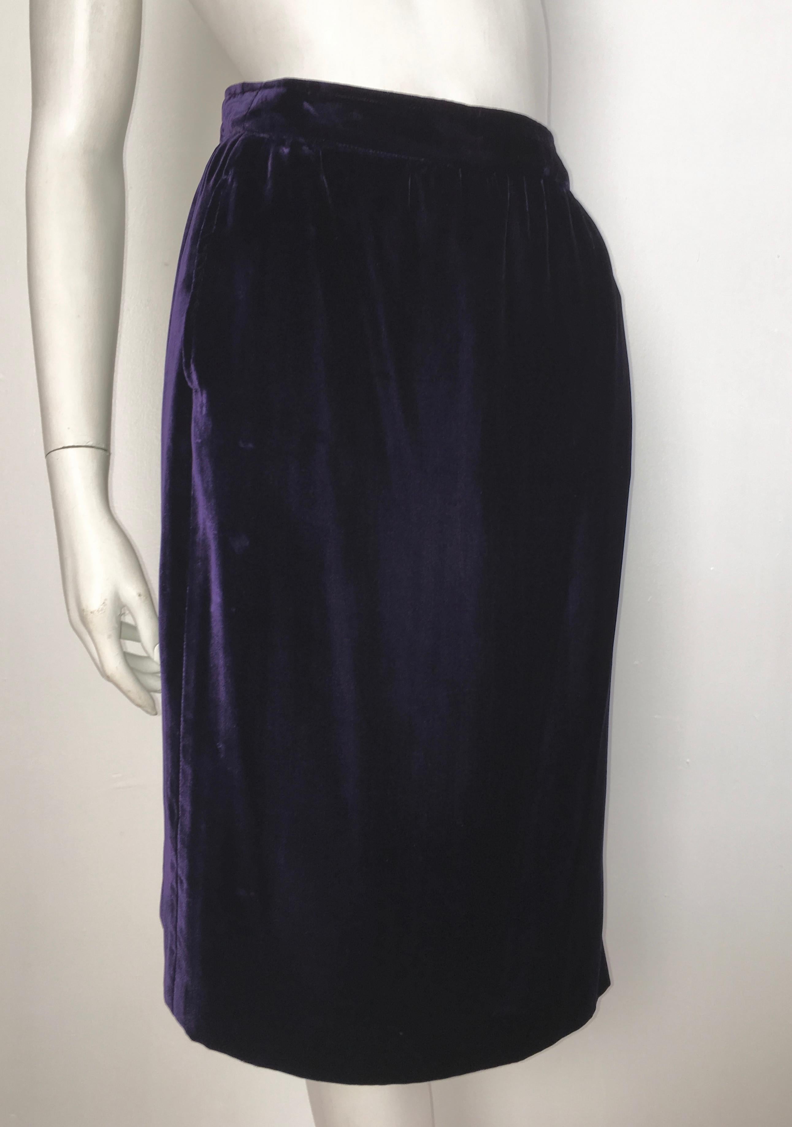 Ungaro Parallele Paris Long Purple Velvet Skirt with Pockets, 1980s  For Sale 4