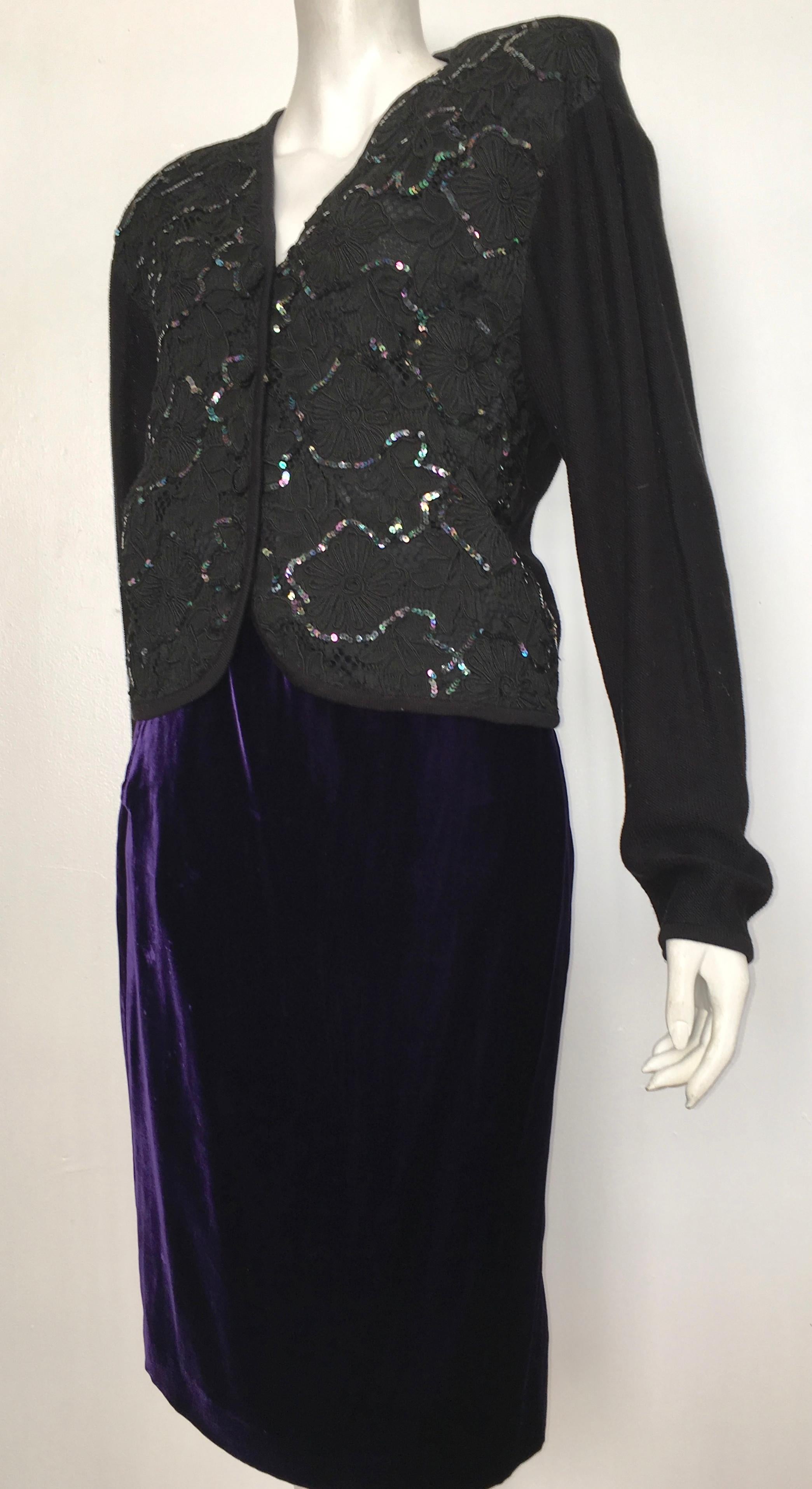 Ungaro Parallele Paris Long Purple Velvet Skirt with Pockets, 1980s  For Sale 6