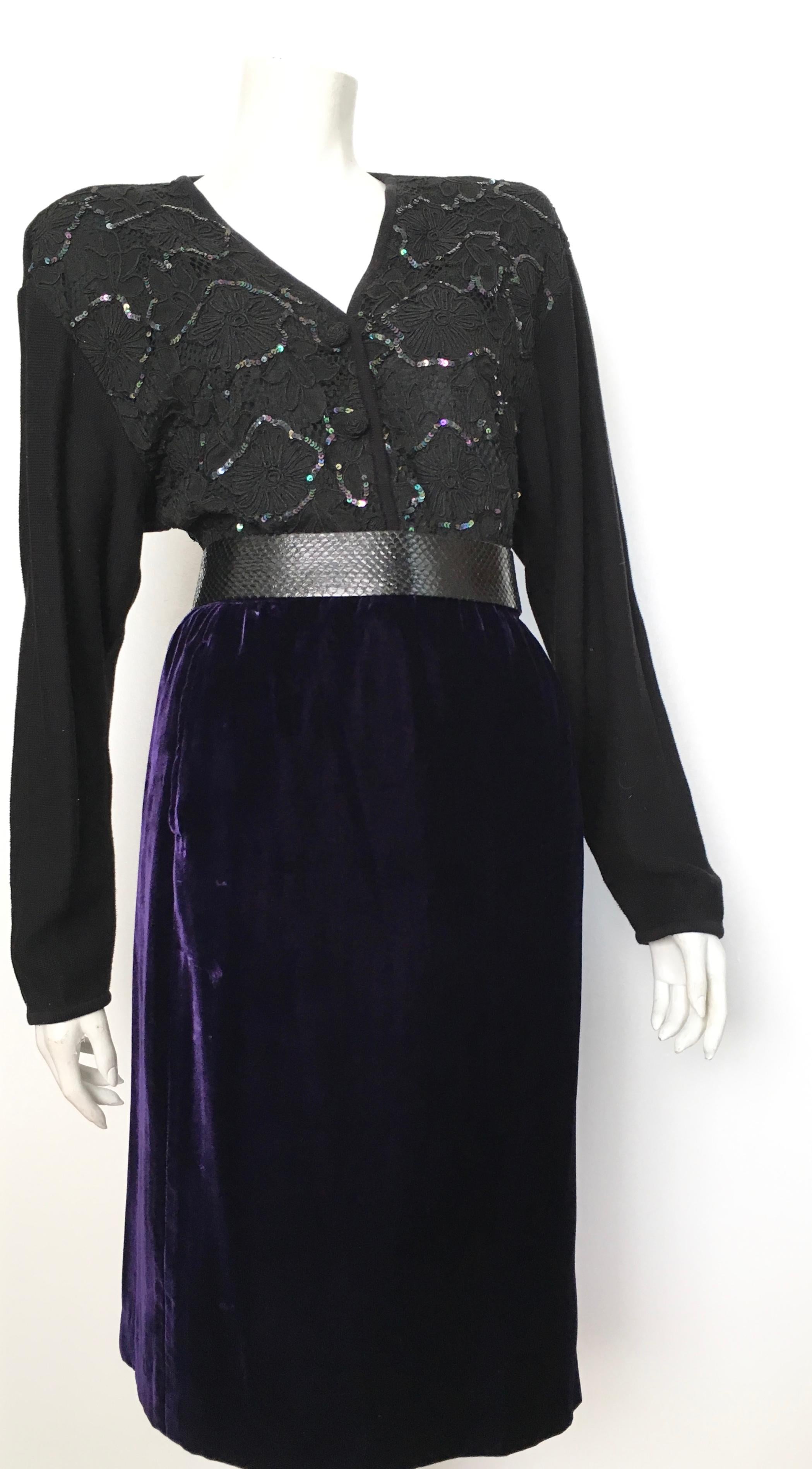 Ungaro Parallele Paris Long Purple Velvet Skirt with Pockets, 1980s  For Sale 8