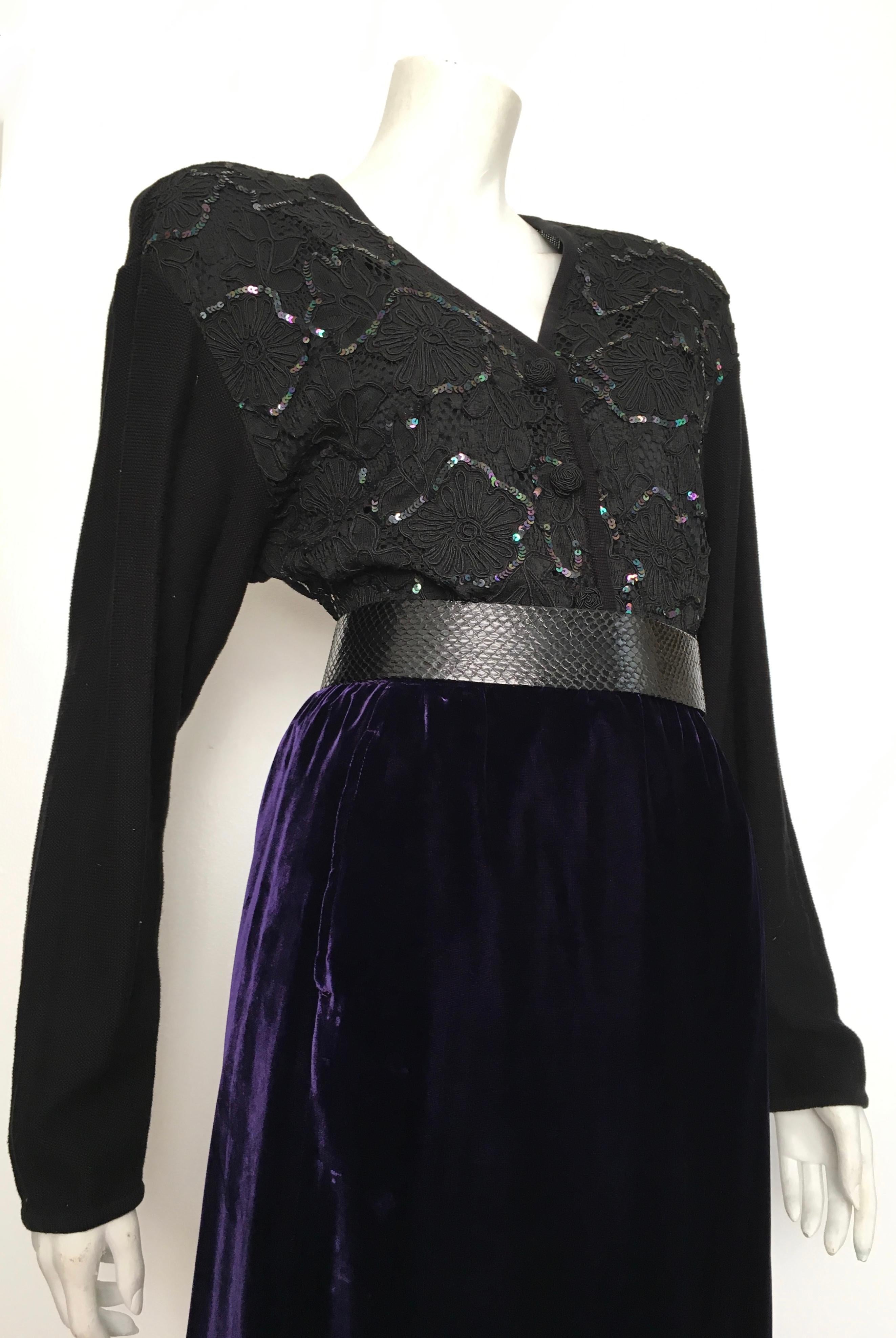 Ungaro Parallele Paris Long Purple Velvet Skirt with Pockets, 1980s  For Sale 9