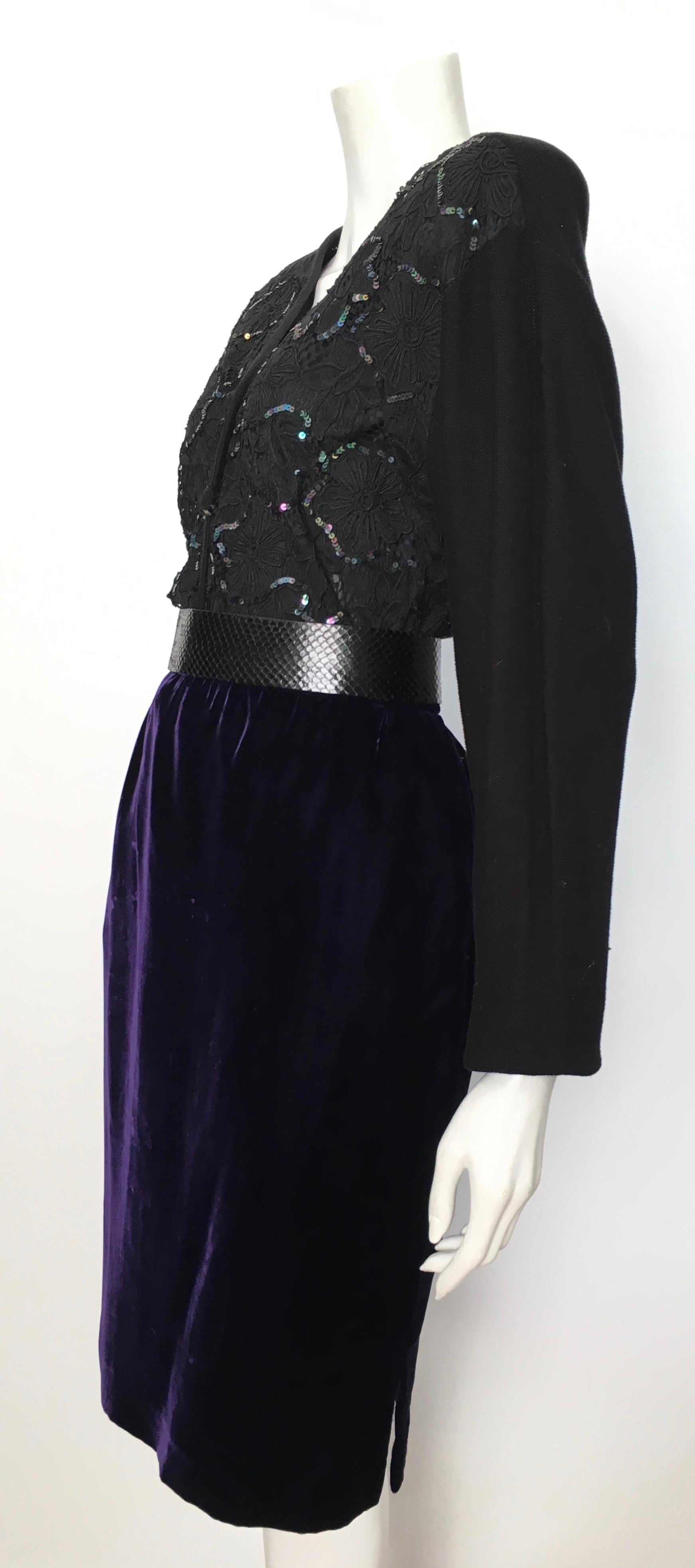 Ungaro Parallele Paris Long Purple Velvet Skirt with Pockets, 1980s  For Sale 10