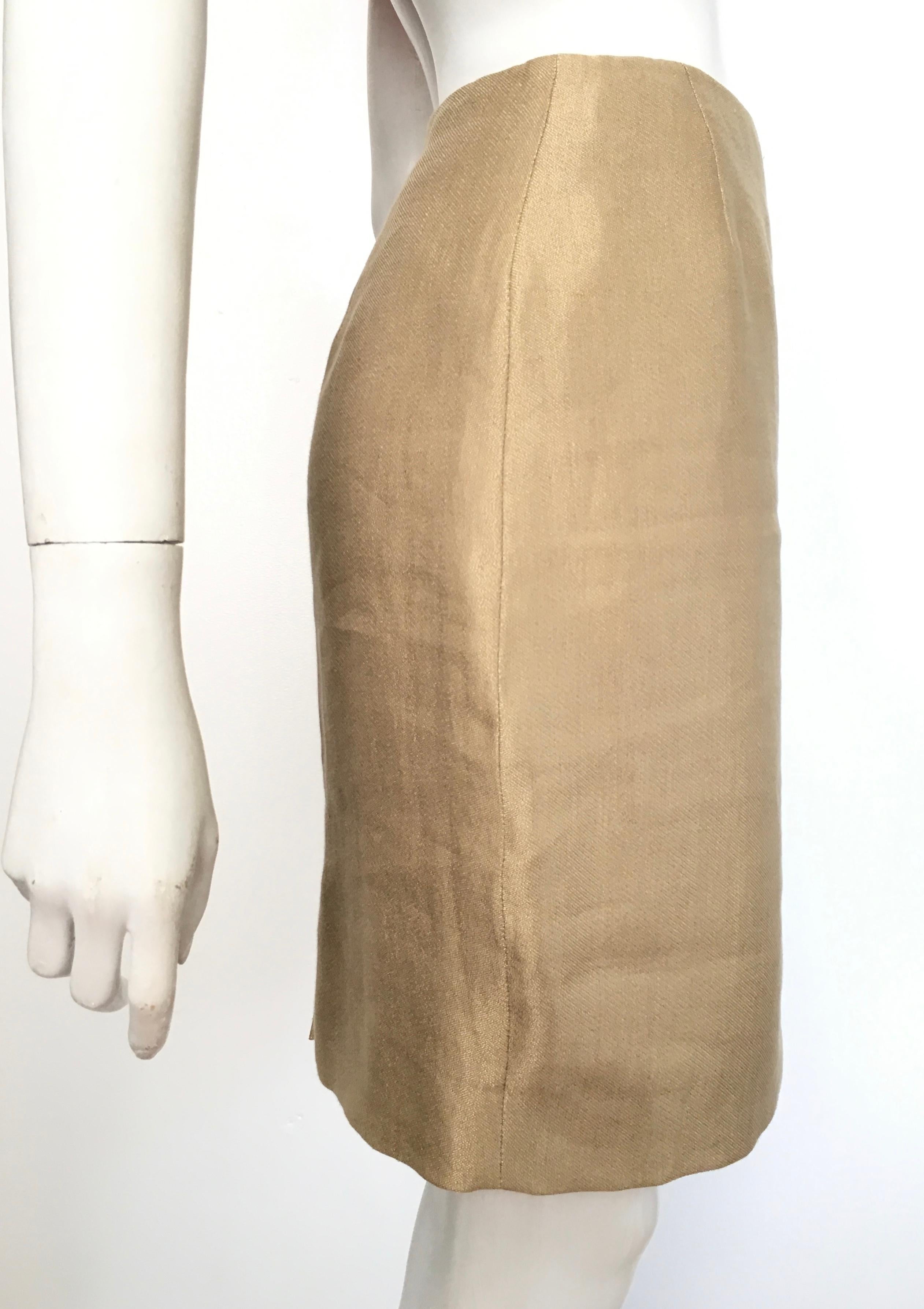 Brown Donna Karan Gold Short Pencil Skirt, 1990s  For Sale