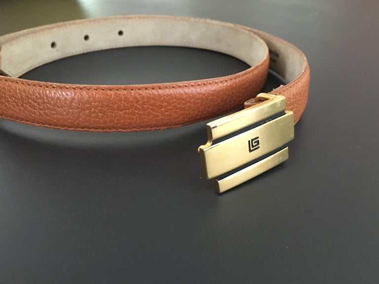 Guy Laroche Tan Leather Belt with Logo Buckle at 1stDibs guy laroche