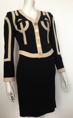 Moschino 1990s Black & Cream Jacket & Skirt Suit Size 4.