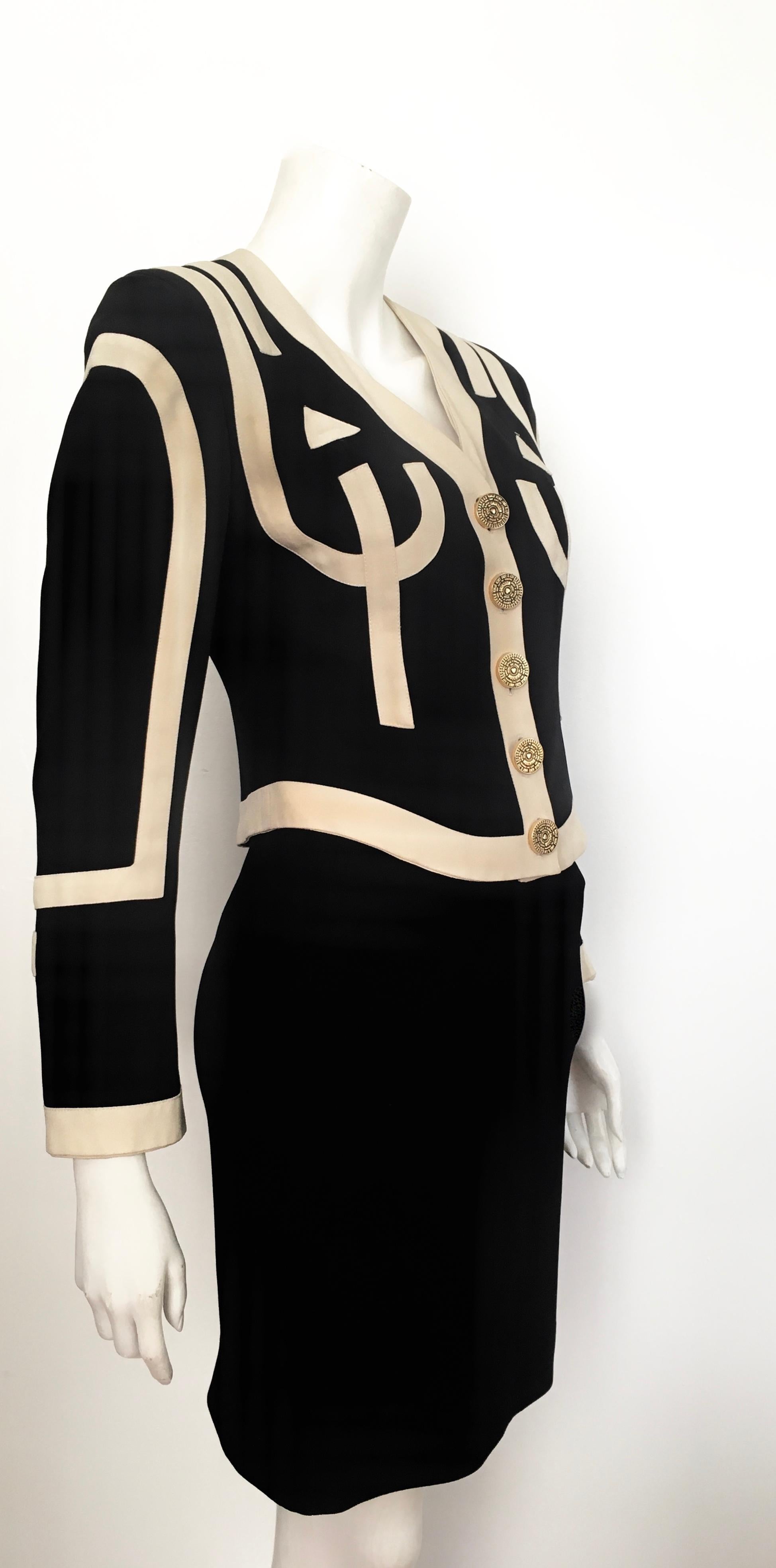 Moschino 1990s Black & Cream Jacket & Skirt Suit Size 4. For Sale 3