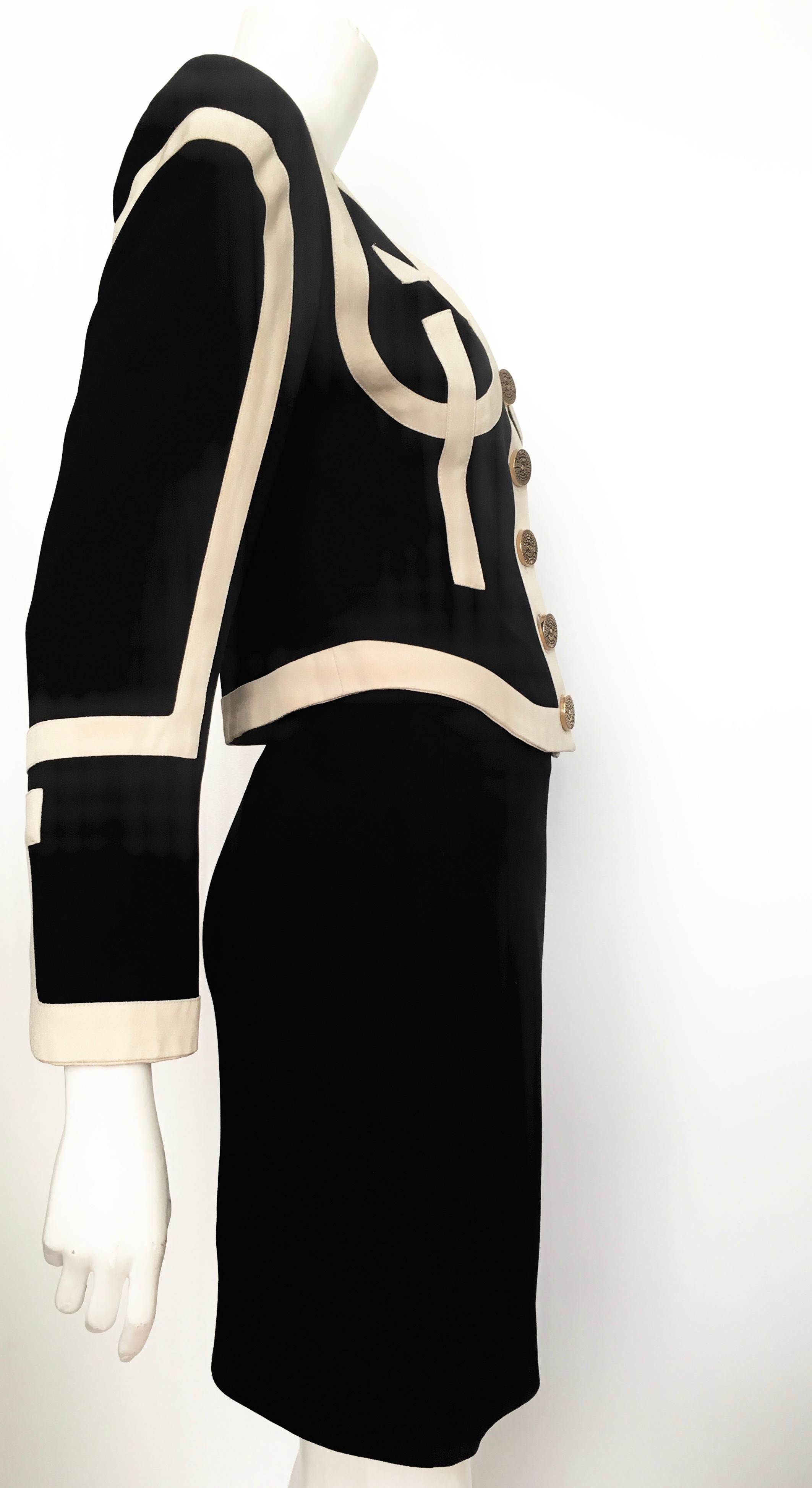 Moschino 1990s Black & Cream Jacket & Skirt Suit Size 4. For Sale 4