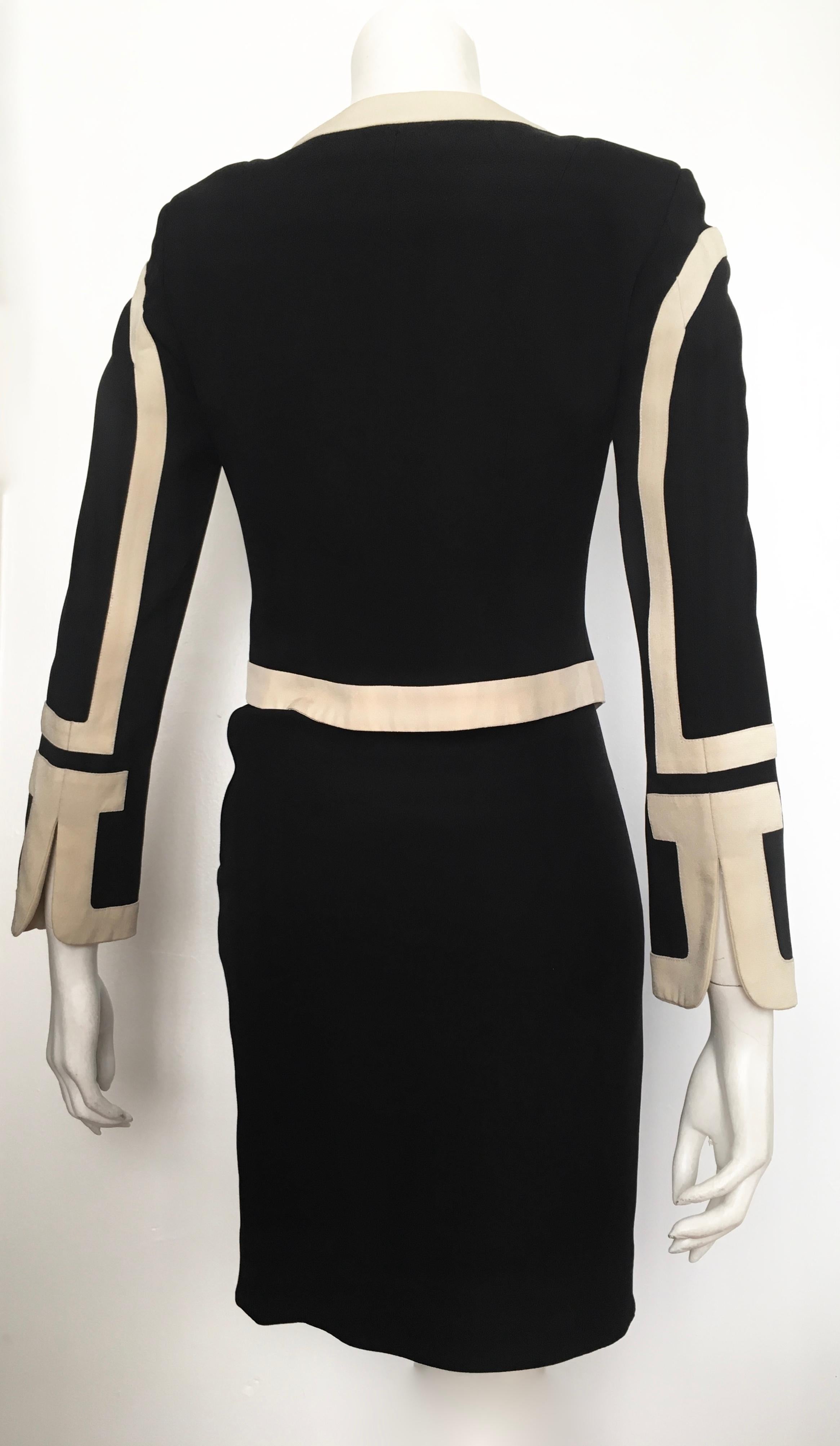 Moschino 1990s Black & Cream Jacket & Skirt Suit Size 4. For Sale 6