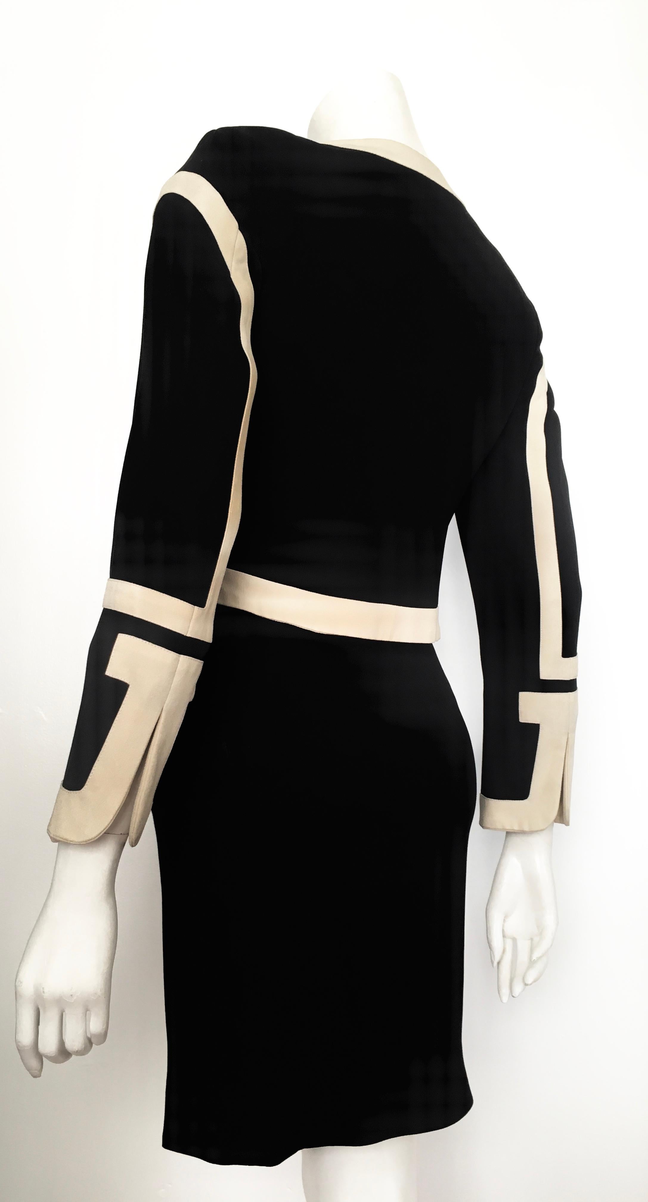 Moschino 1990s Black & Cream Jacket & Skirt Suit Size 4. For Sale 8