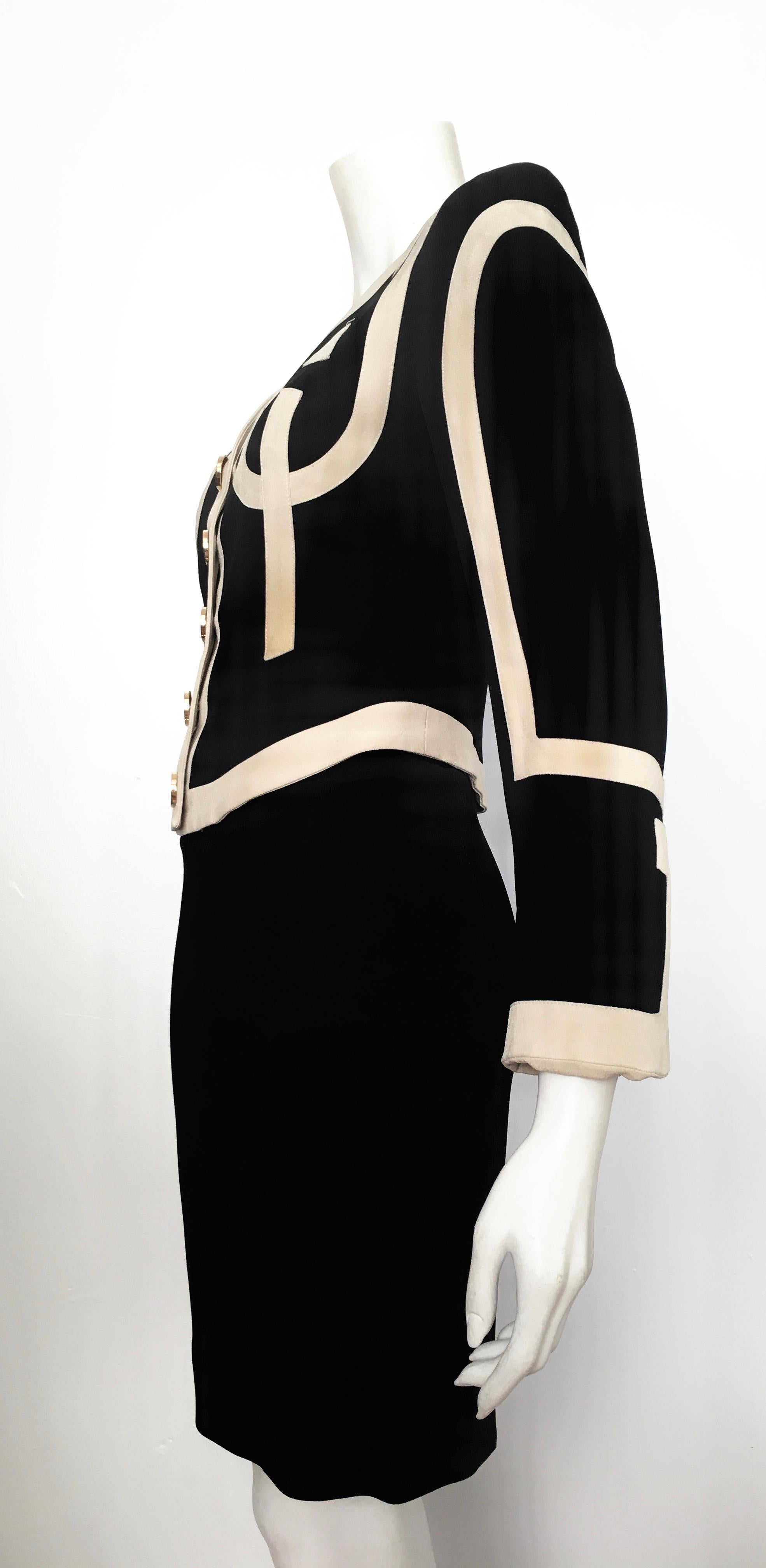 Moschino 1990s Black & Cream Jacket & Skirt Suit Size 4. For Sale 9