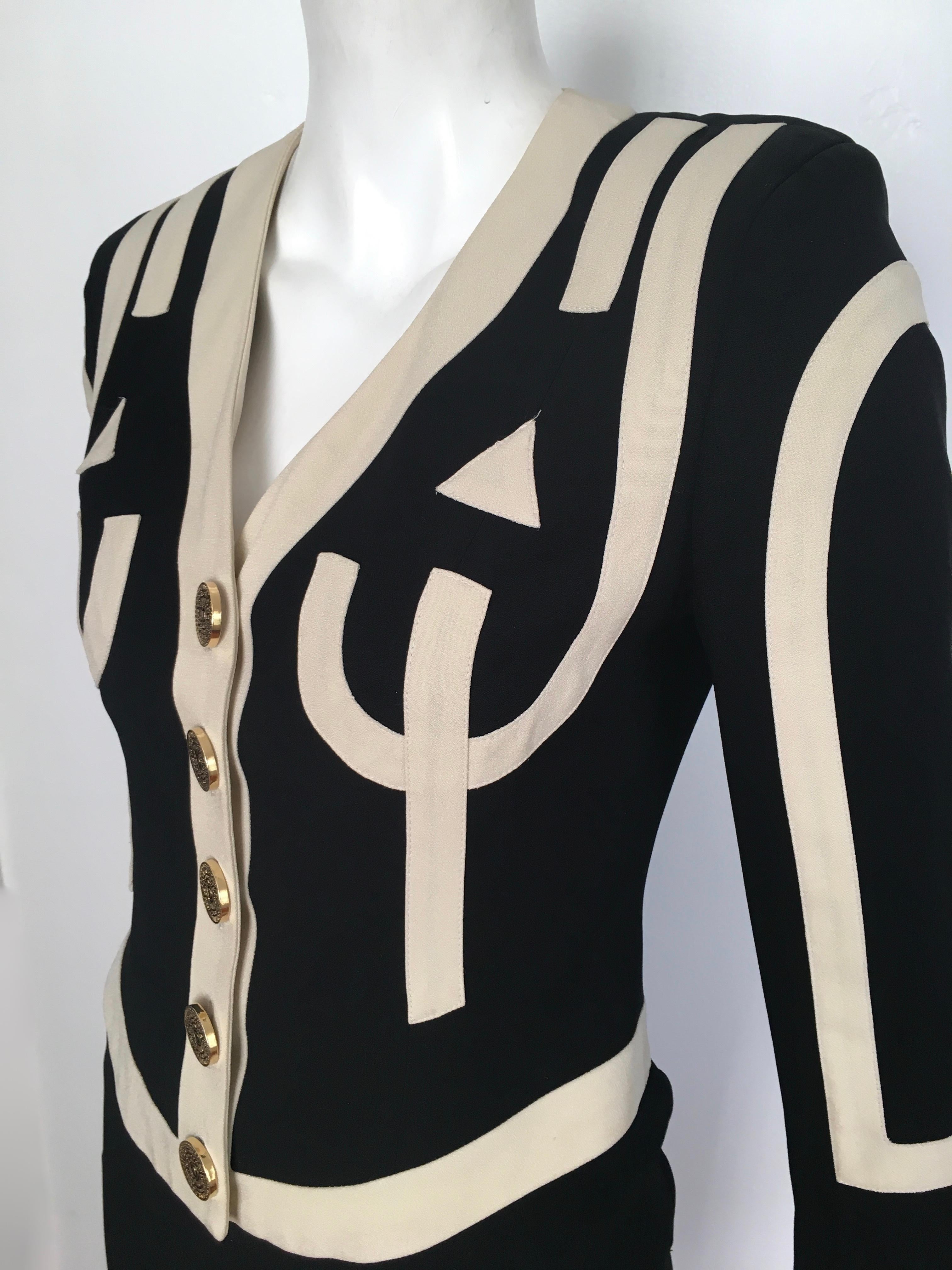 Moschino 1990s Black & Cream Jacket & Skirt Suit Size 4. For Sale 10