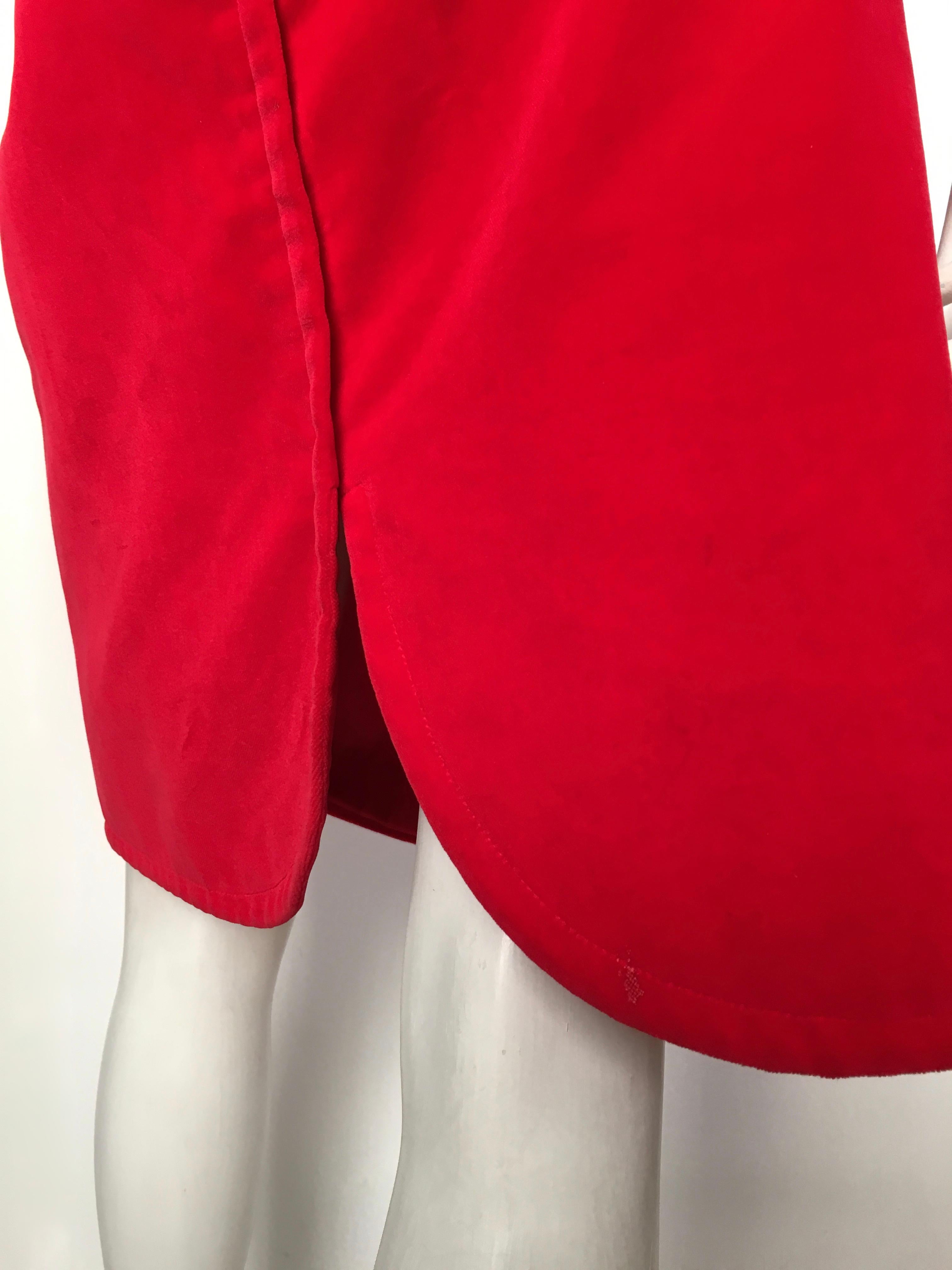Courreges Paris 1980s Red Cotton Velvet Skirt Size 8 / 10.  For Sale 1