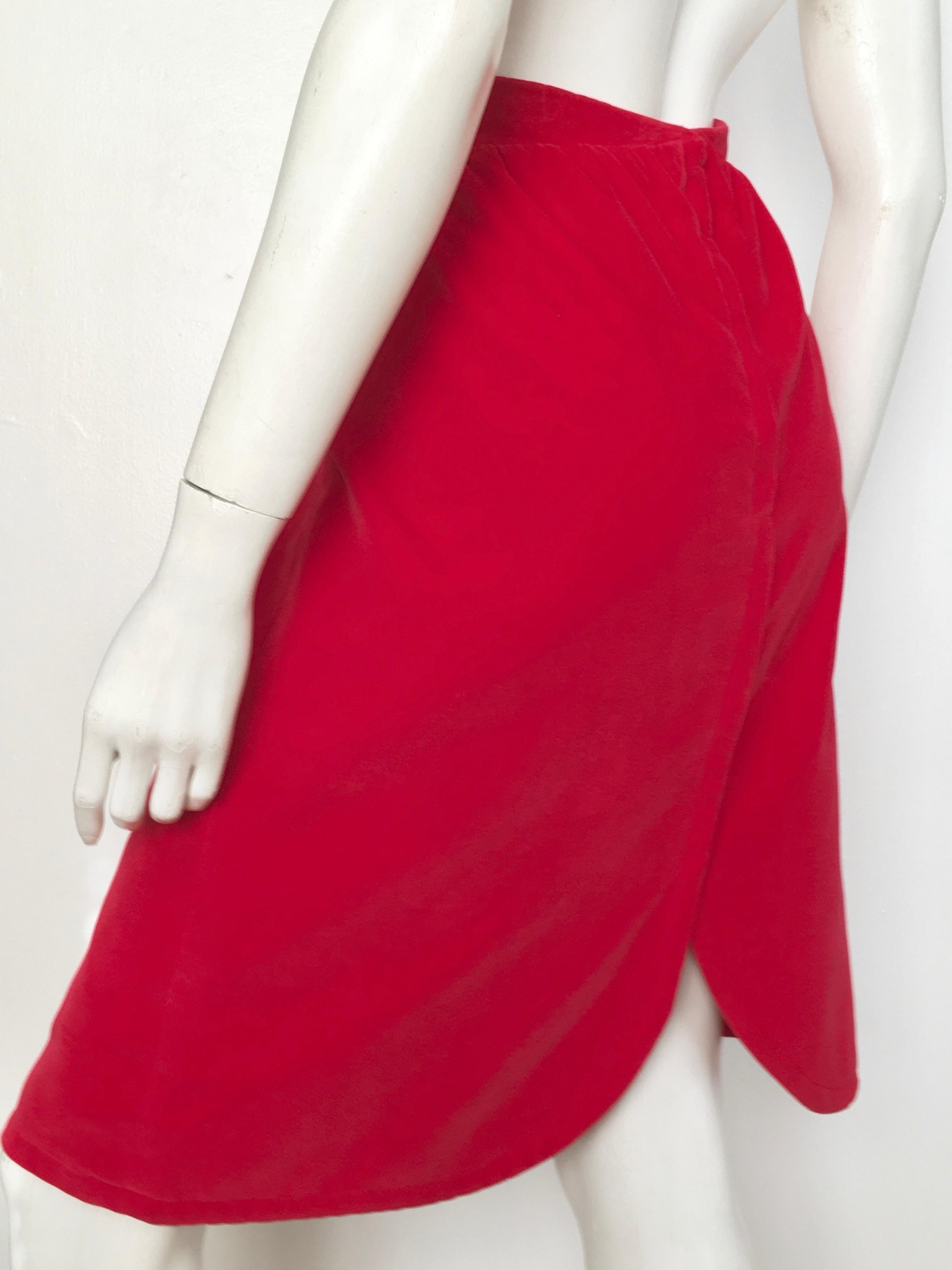 Courreges Paris 1980s Red Cotton Velvet Skirt Size 8 / 10.  For Sale 3