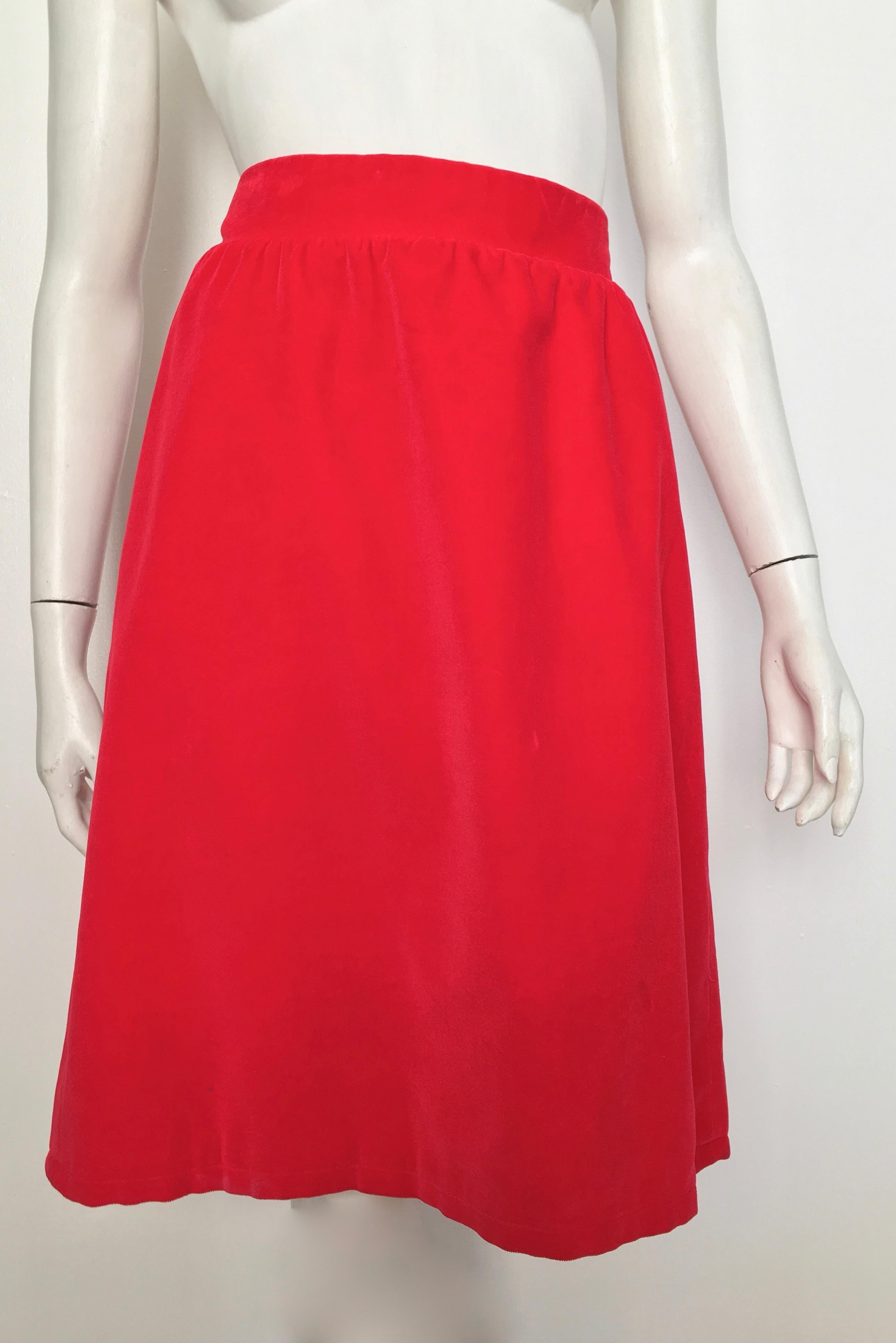 Courreges Paris 1980s Red Cotton Velvet Skirt Size 8 / 10.  For Sale 5