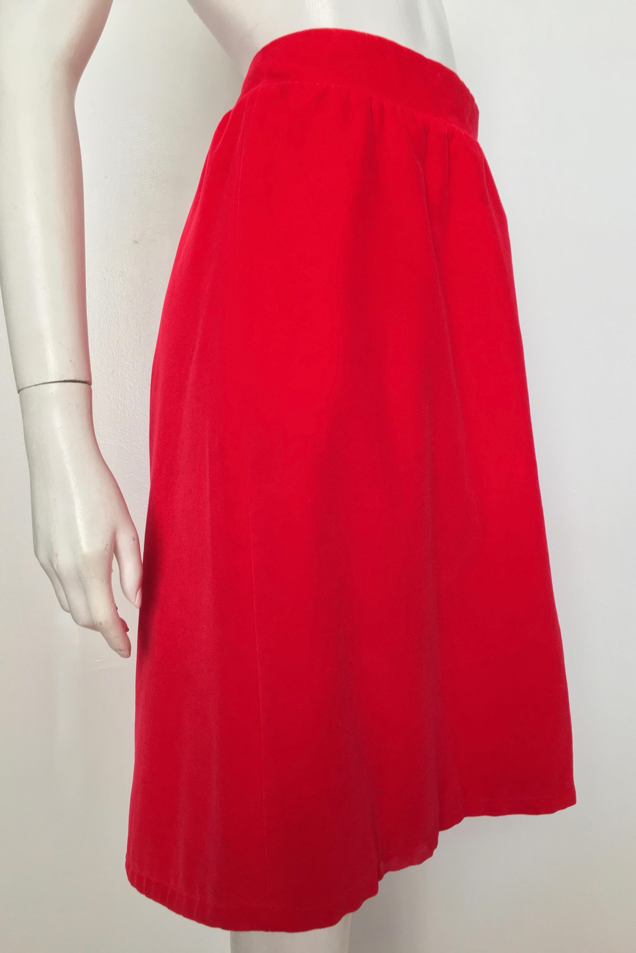 Courreges Paris 1980s Red Cotton Velvet Skirt Size 8 / 10.  For Sale 6