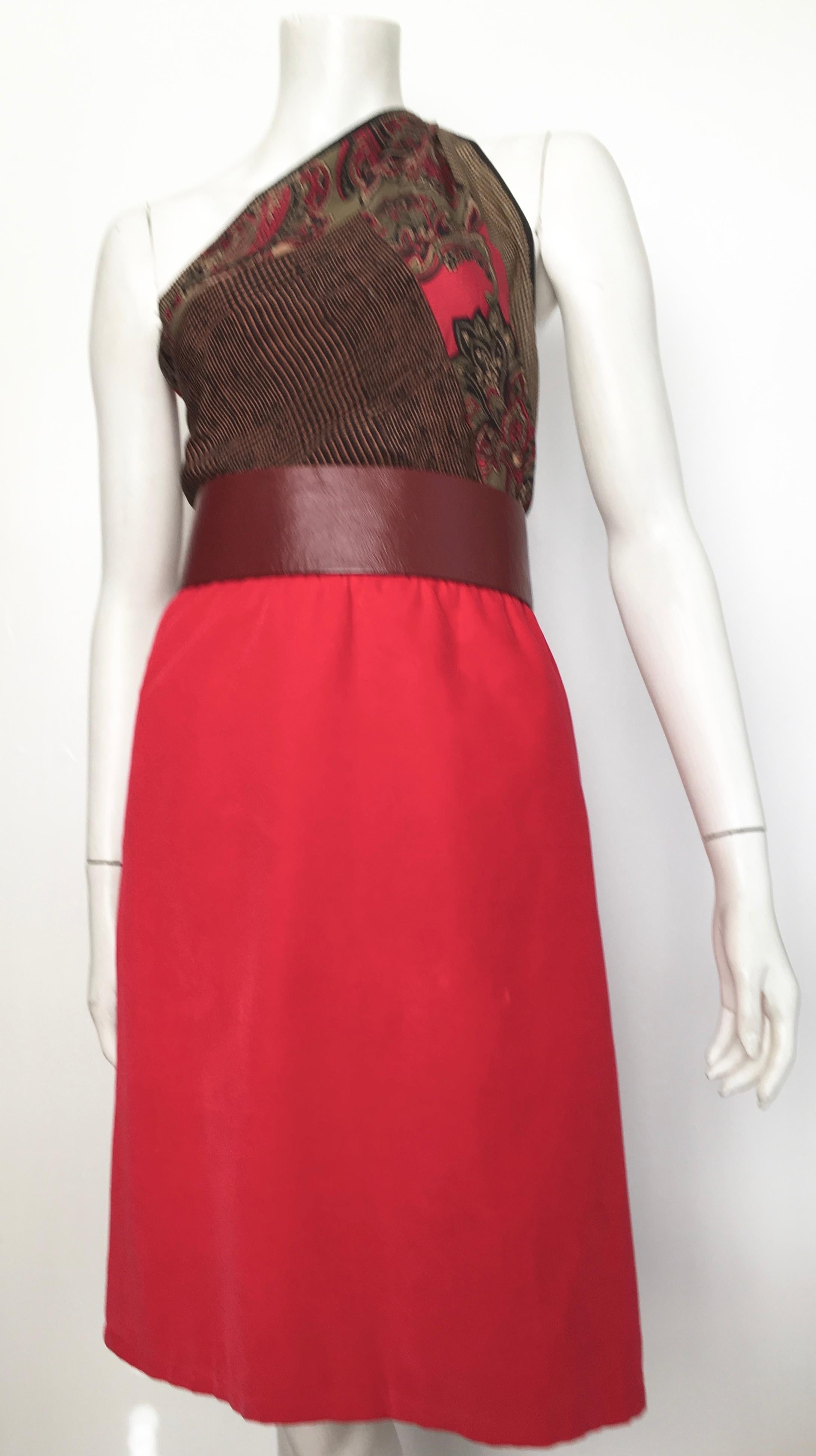 Courreges Paris 1980s Red Cotton Velvet Skirt Size 8 / 10.  For Sale 7