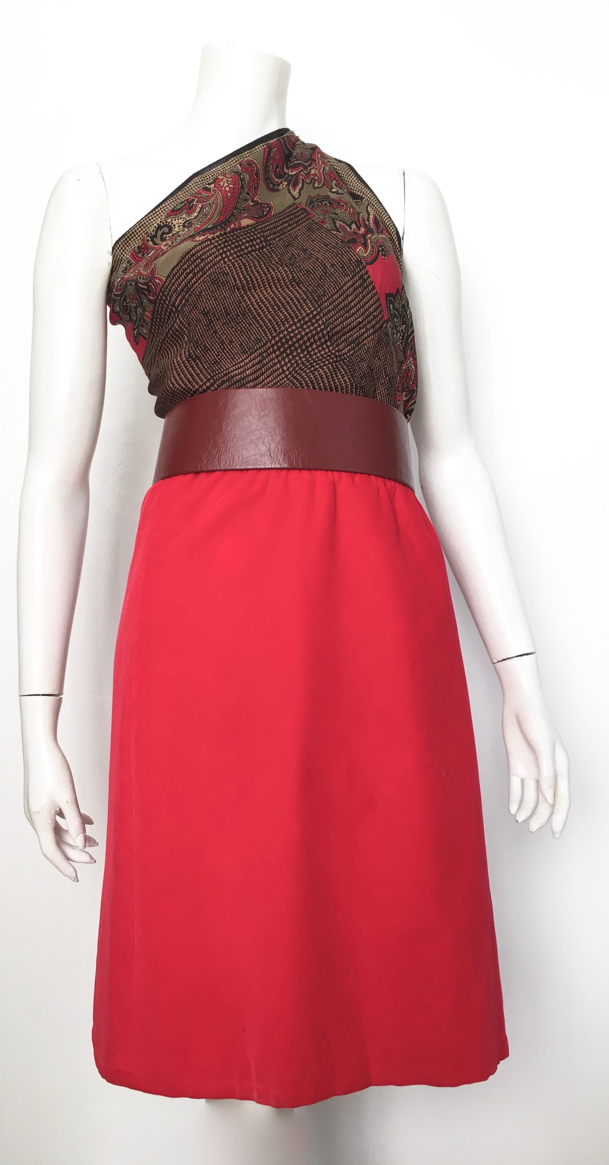 Courreges Paris 1980s Red Cotton Velvet Skirt Size 8 / 10.  For Sale 8